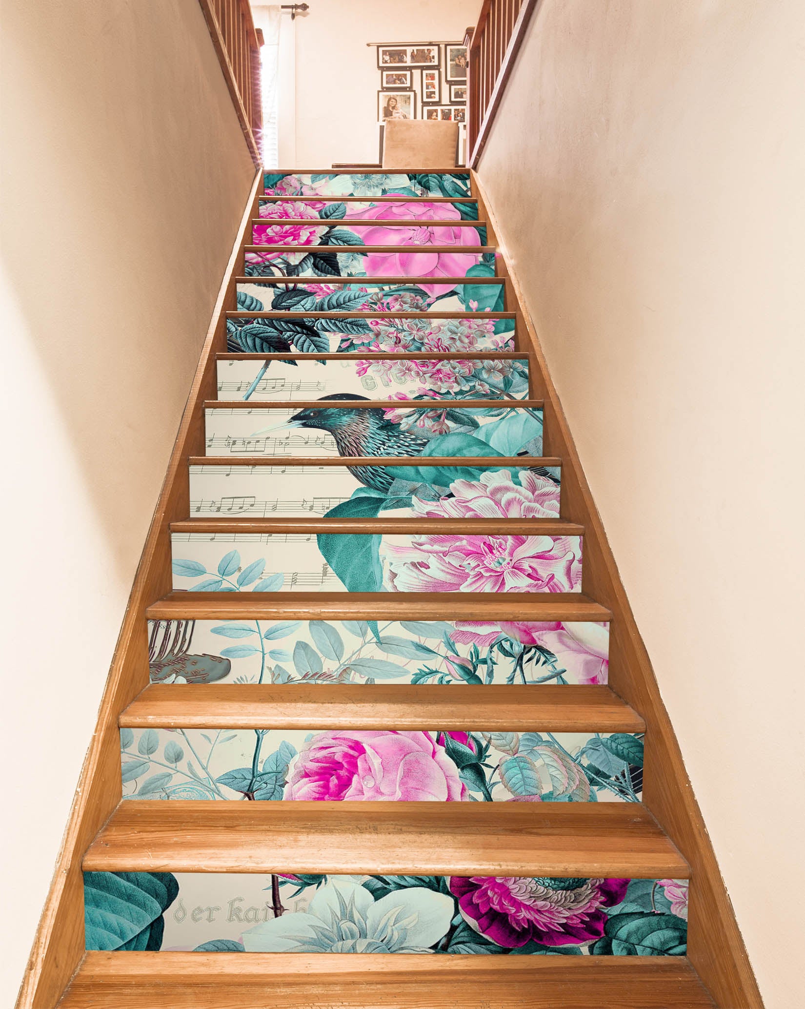 3D Bird Flower Pink 109176 Andrea Haase Stair Risers
