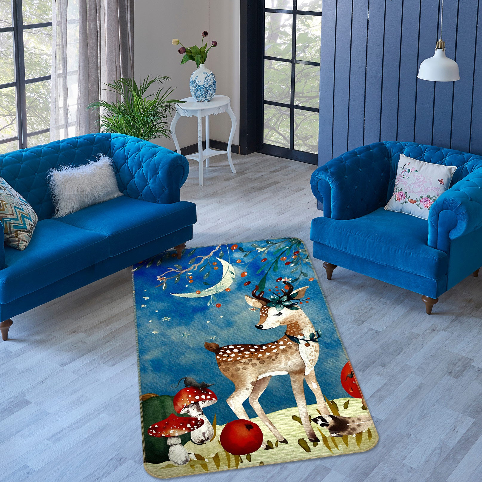 3D Sika Deer Mushroom 141 Uta Naumann Rug Non Slip Rug Mat