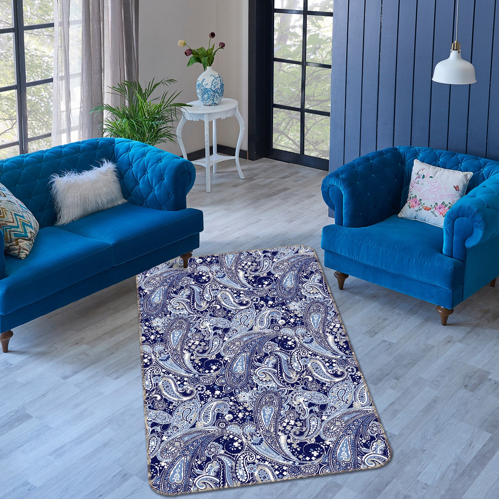3D Dark Blue Pattern 35117 Non Slip Rug Mat