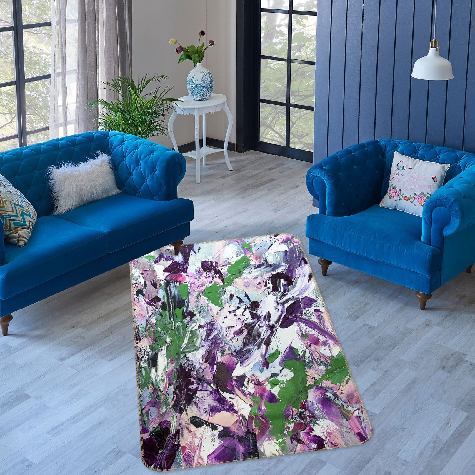 3D Purple Flowers 3022 Allan P. Friedlander Rug Non Slip Rug Mat Mat AJ Creativity Home