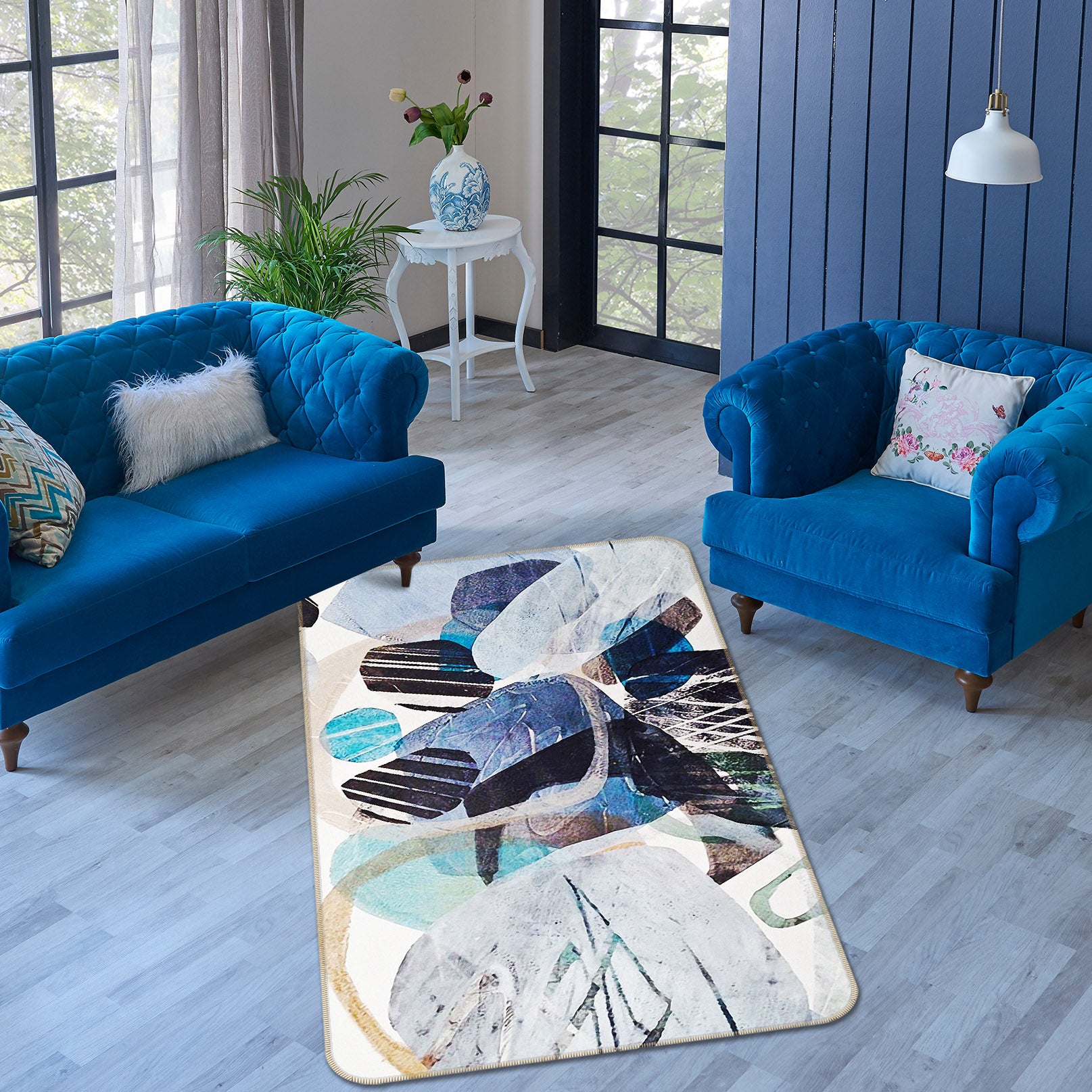 3D Gray Blue Pattern 65023 Non Slip Rug Mat