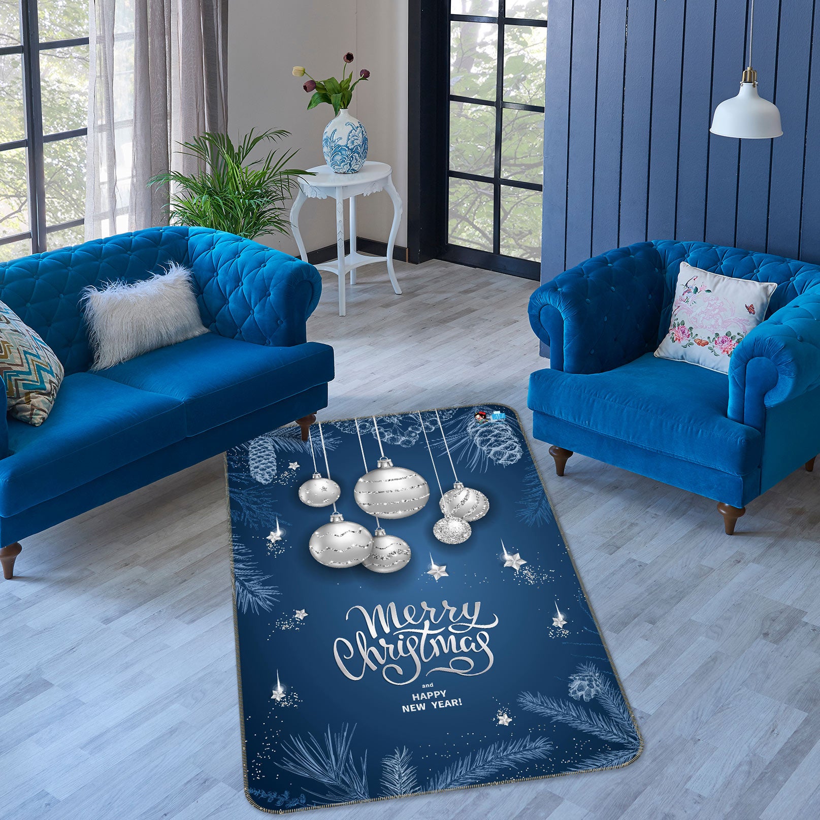 3D White Ball 55048 Christmas Non Slip Rug Mat Xmas