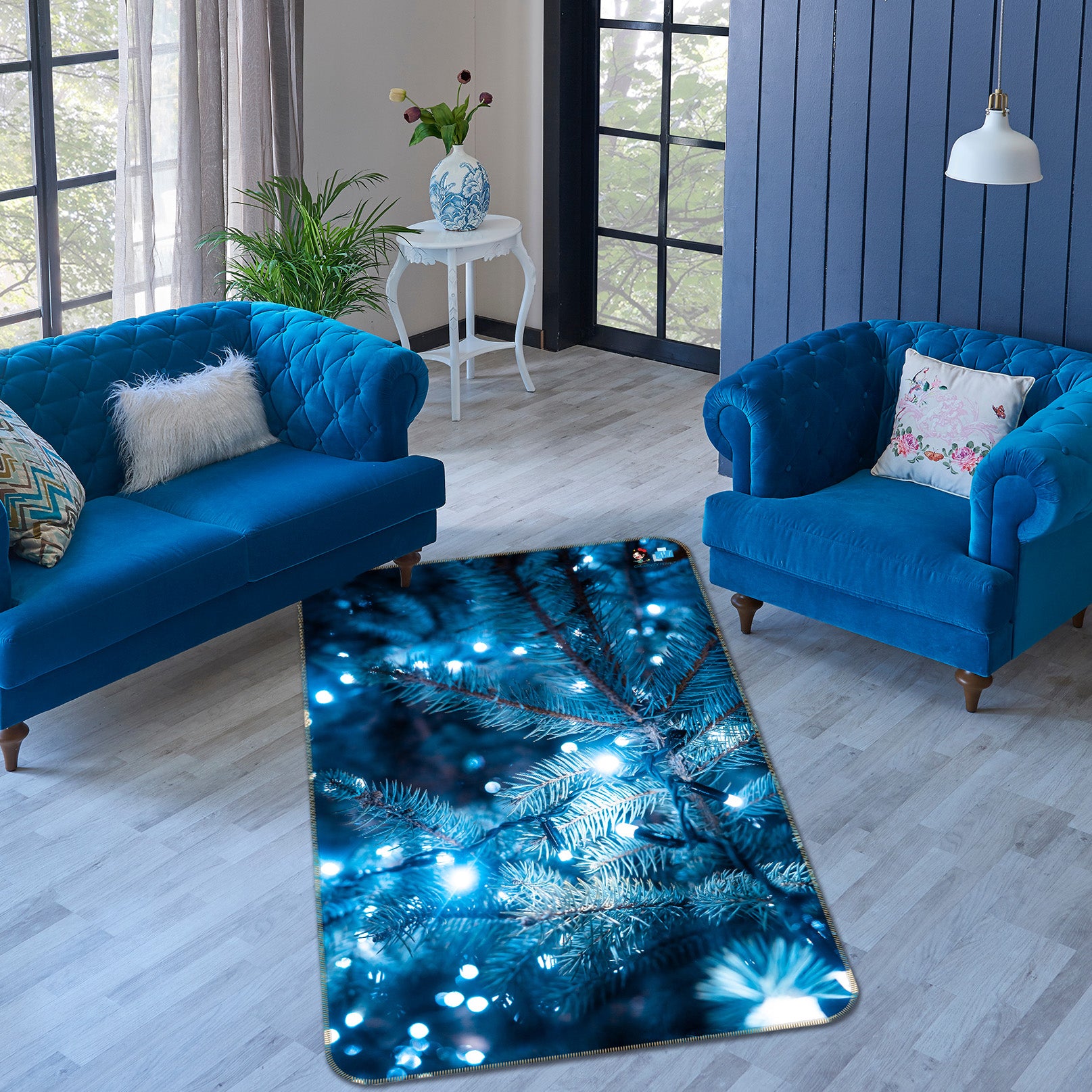 3D Blue Light Branches 55122 Christmas Non Slip Rug Mat Xmas