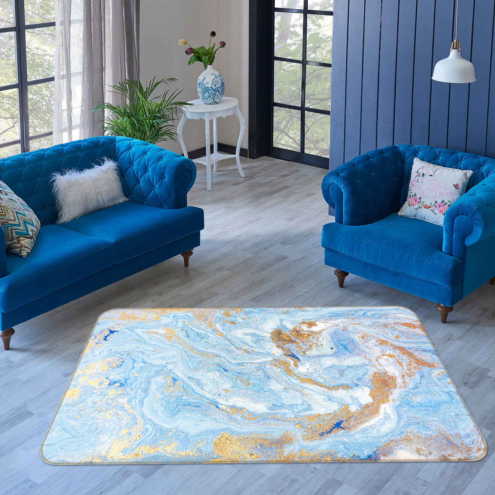 3D Light Blue Pattern 29131 Non Slip Rug Mat