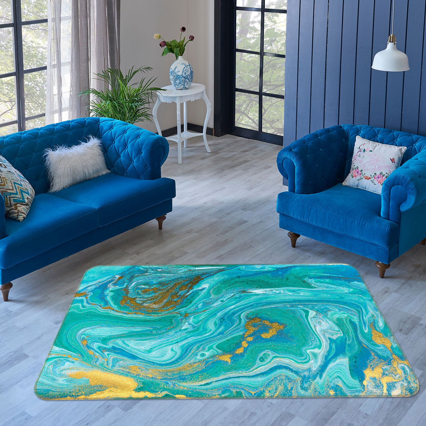 3D Blue Texture 29135 Non Slip Rug Mat