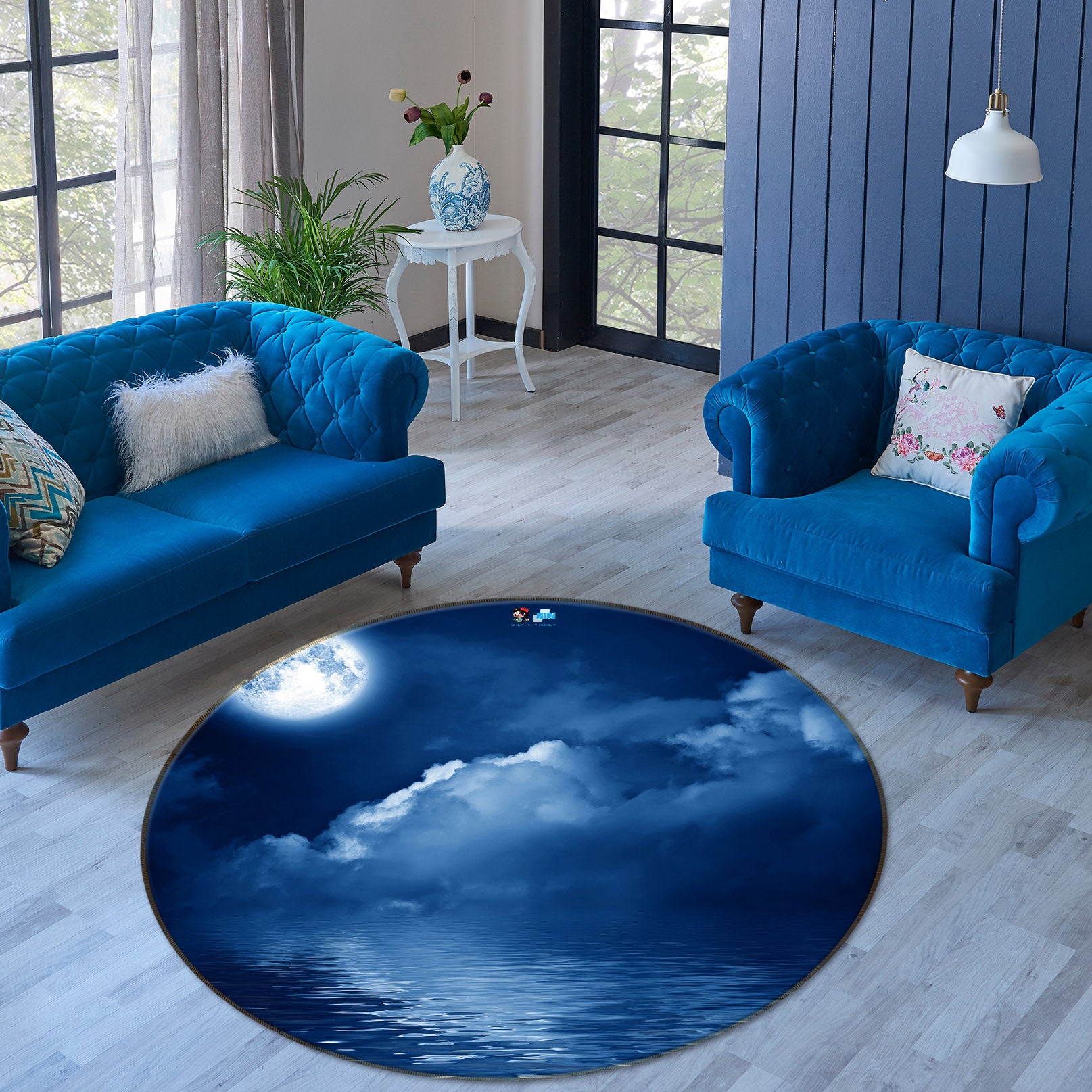 3D Moon Cloud 72064 Round Non Slip Rug Mat