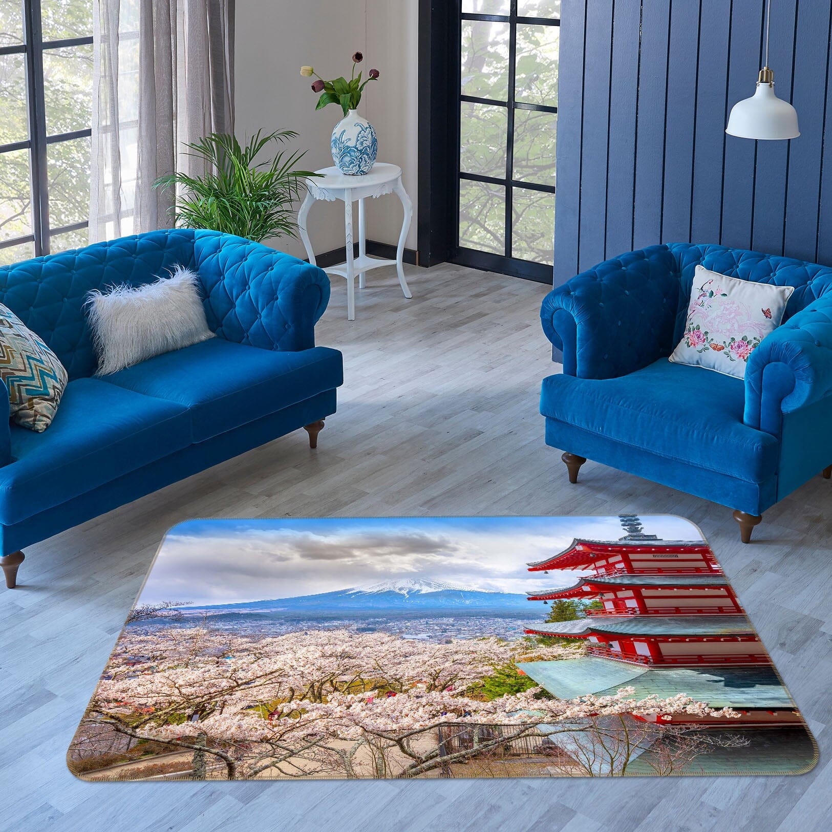 3D Cherry Blossom Temple 1076 Marco Carmassi Rug Non Slip Rug Mat Mat AJ Creativity Home