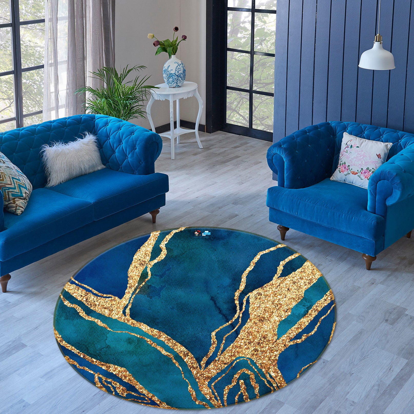 3D Golden Blue Texture 83057 Andrea haase Rug Round Non Slip Rug Mat