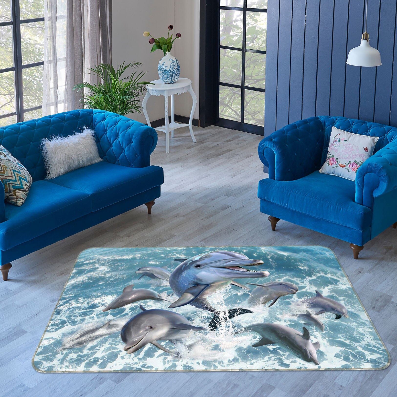 3D Dolphin Jump 1055 Jerry LoFaro Rug Non Slip Rug Mat Mat AJ Creativity Home