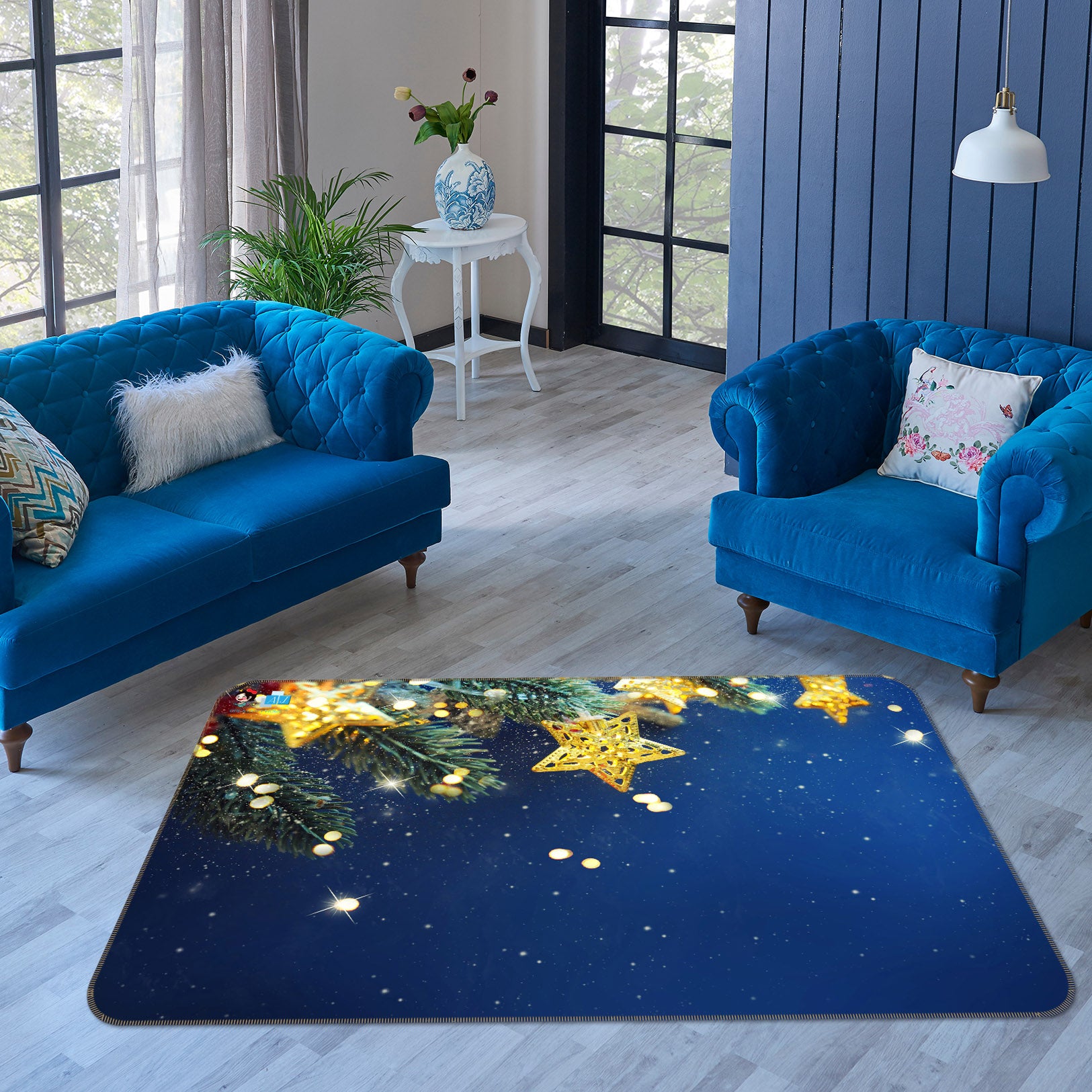 3D Branches Yellow Stars 55079 Christmas Non Slip Rug Mat Xmas