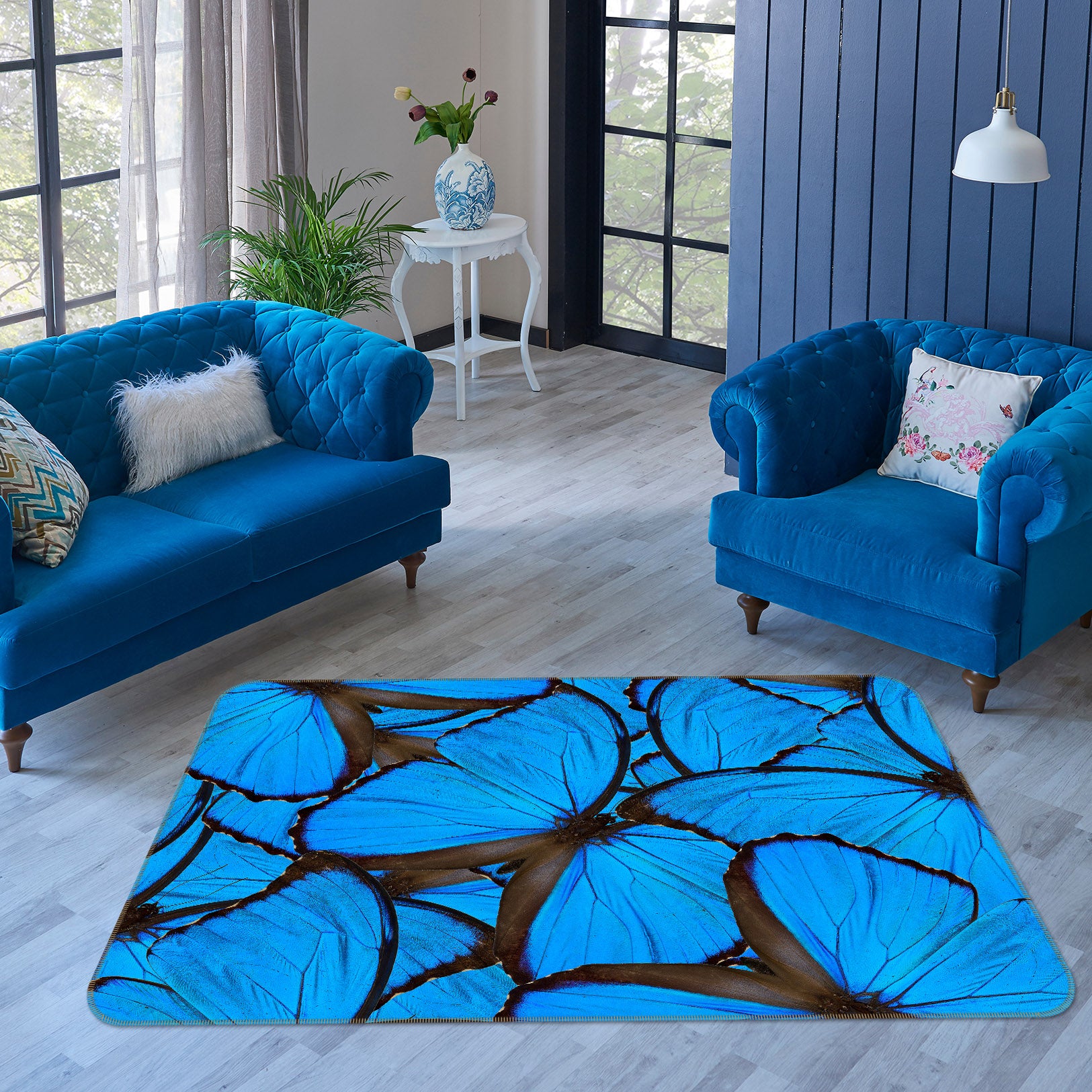 3D Blue Butterfly 35107 Non Slip Rug Mat