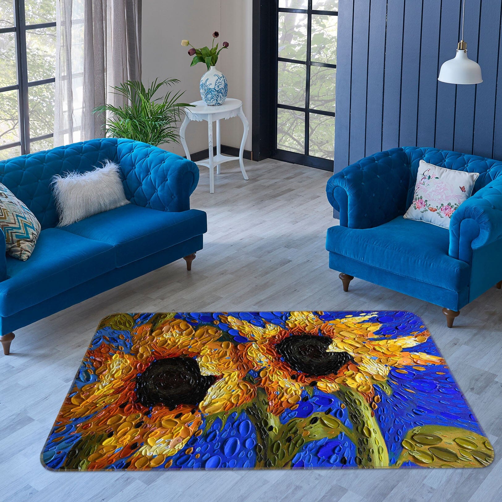 3D Sunflowers 1002 Dena Tollefson Rug Non Slip Rug Mat Mat AJ Creativity Home