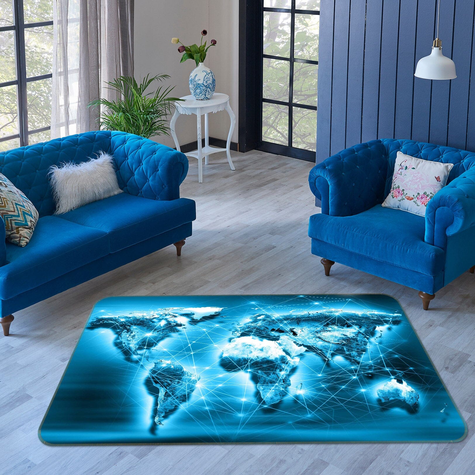 3D Blue Mountain 274 World Map Non Slip Rug Mat Mat AJ Creativity Home