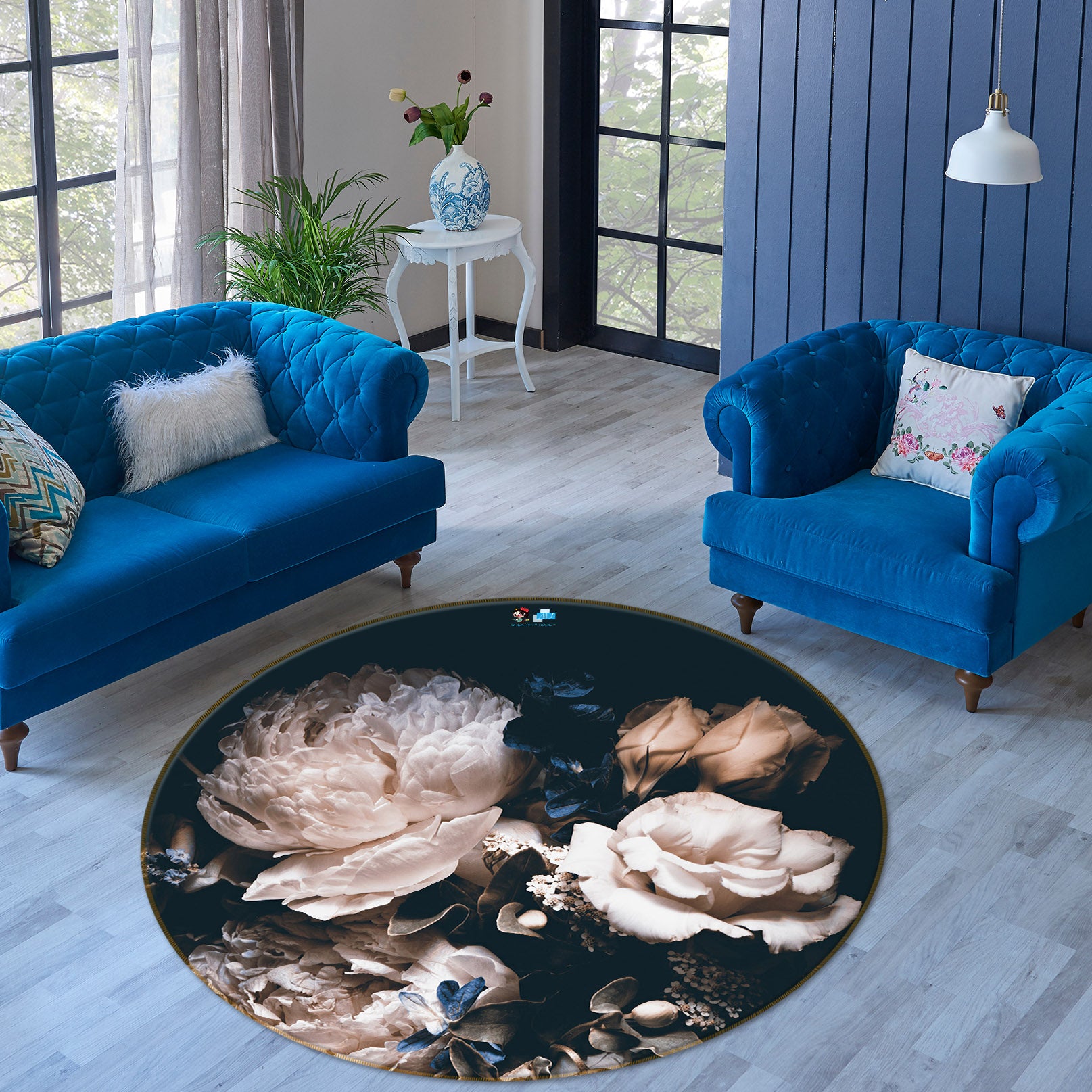 3D Flowers 72194 Round Non Slip Rug Mat