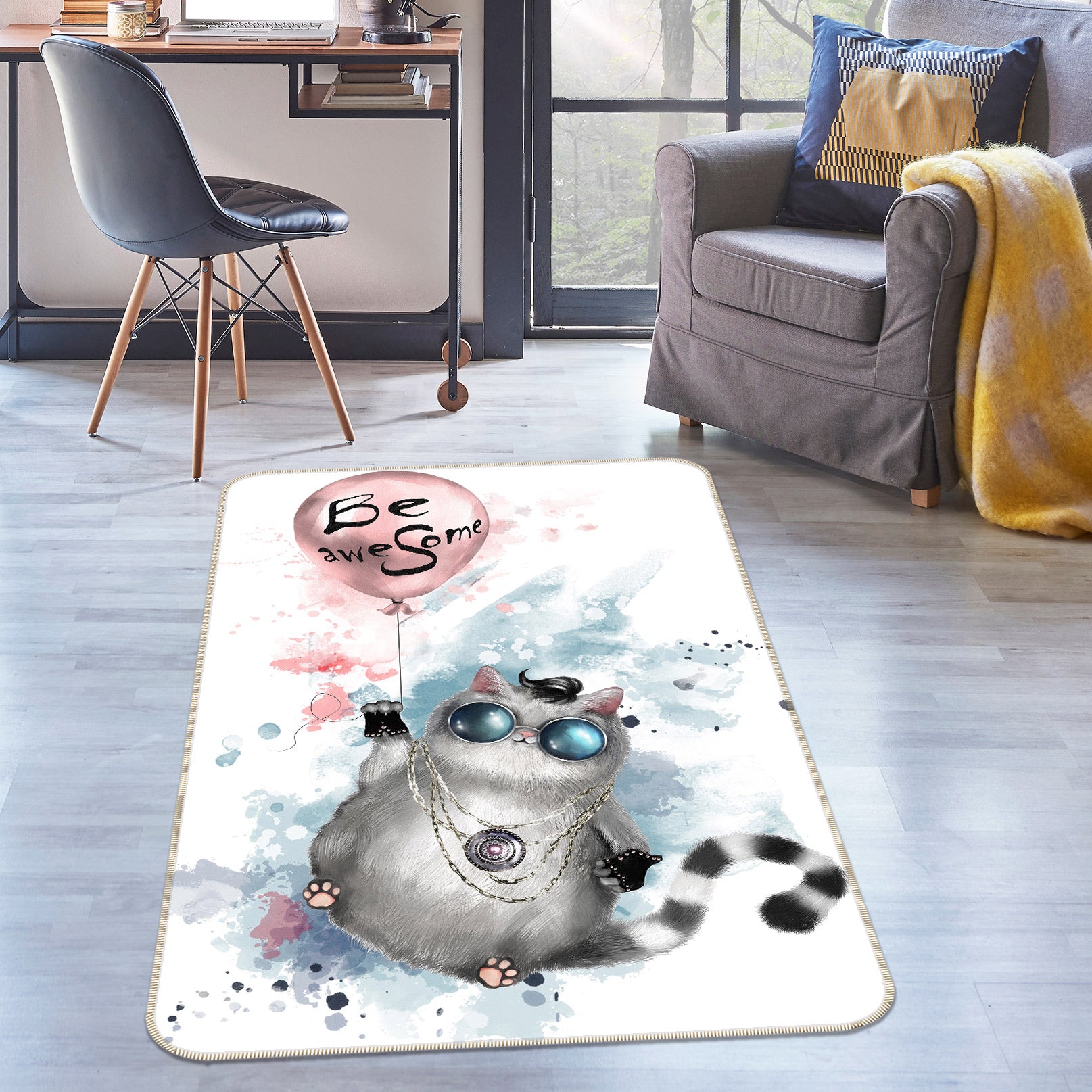 3D Cat Balloon 37128 Non Slip Rug Mat