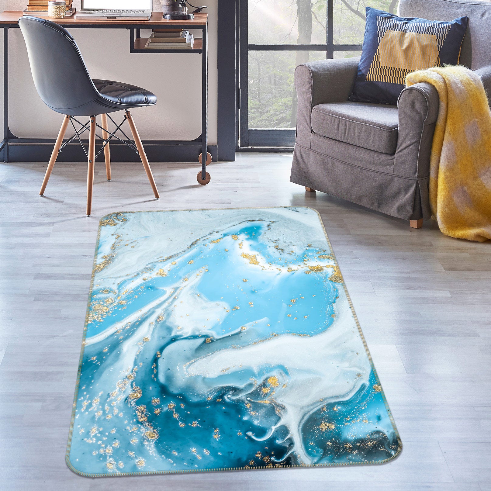 3D Light Blue Pattern 27082 Non Slip Rug Mat