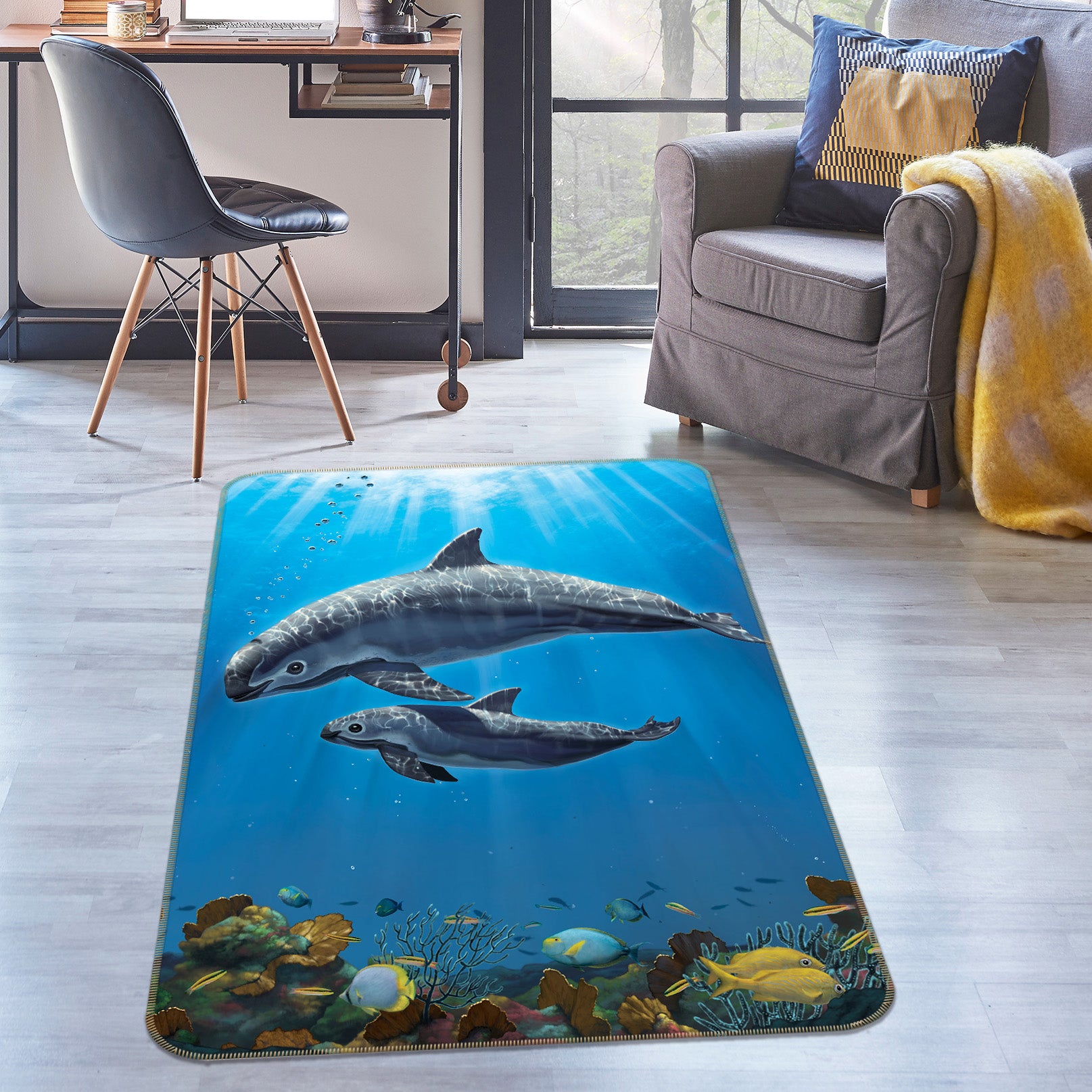 3D Seabed Dolphin 84273 Vincent Hie Rug Non Slip Rug Mat