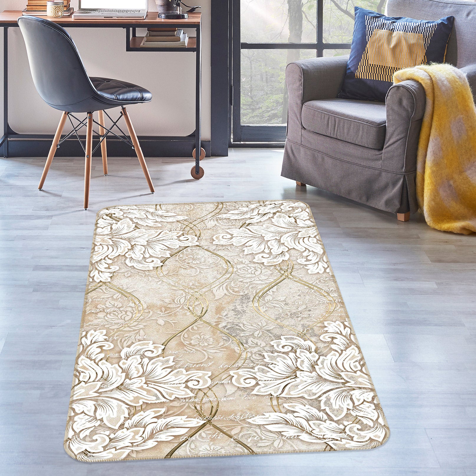 3D Light Brown Pattern 33083 Non Slip Rug Mat