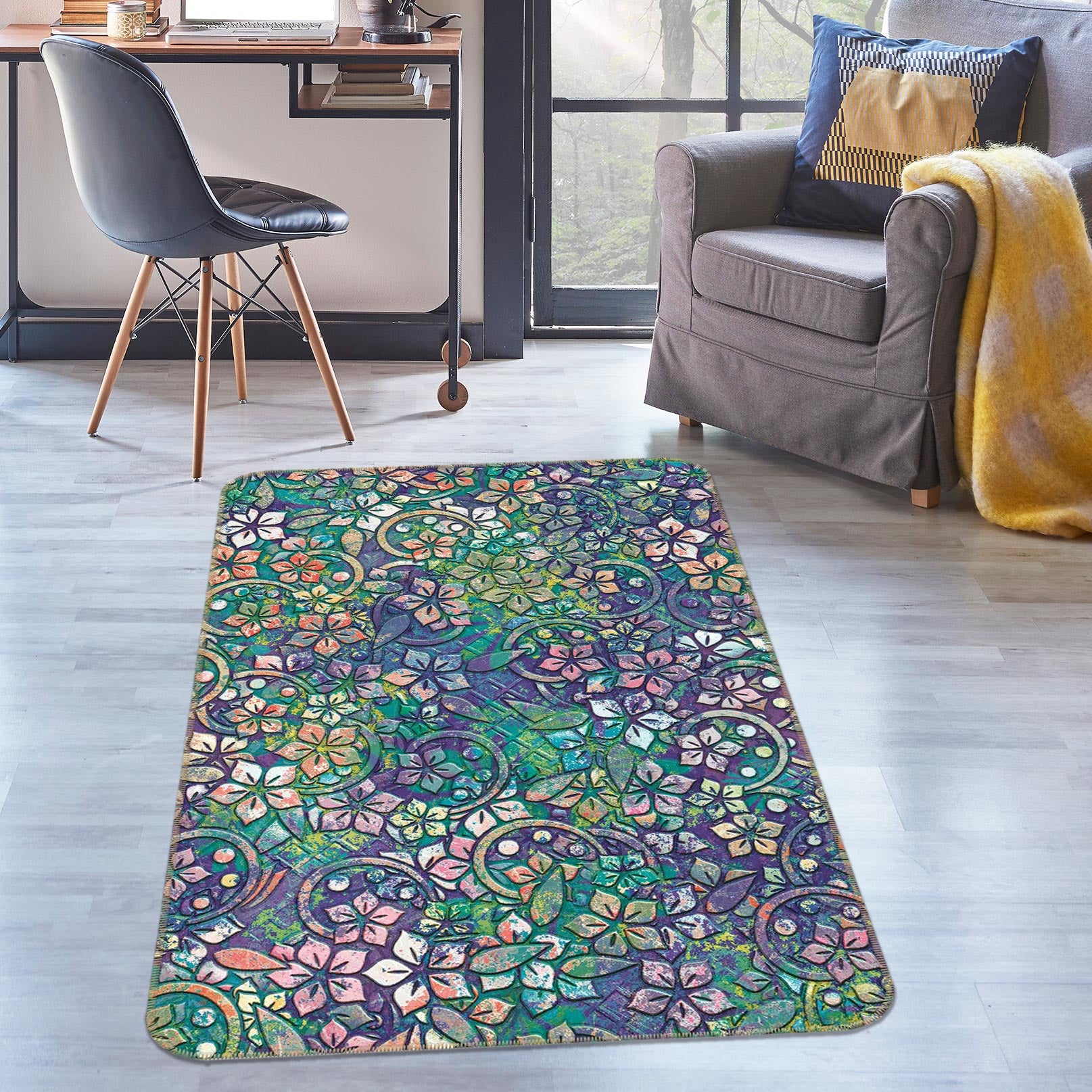3D Flowers Pattern 33097 Non Slip Rug Mat