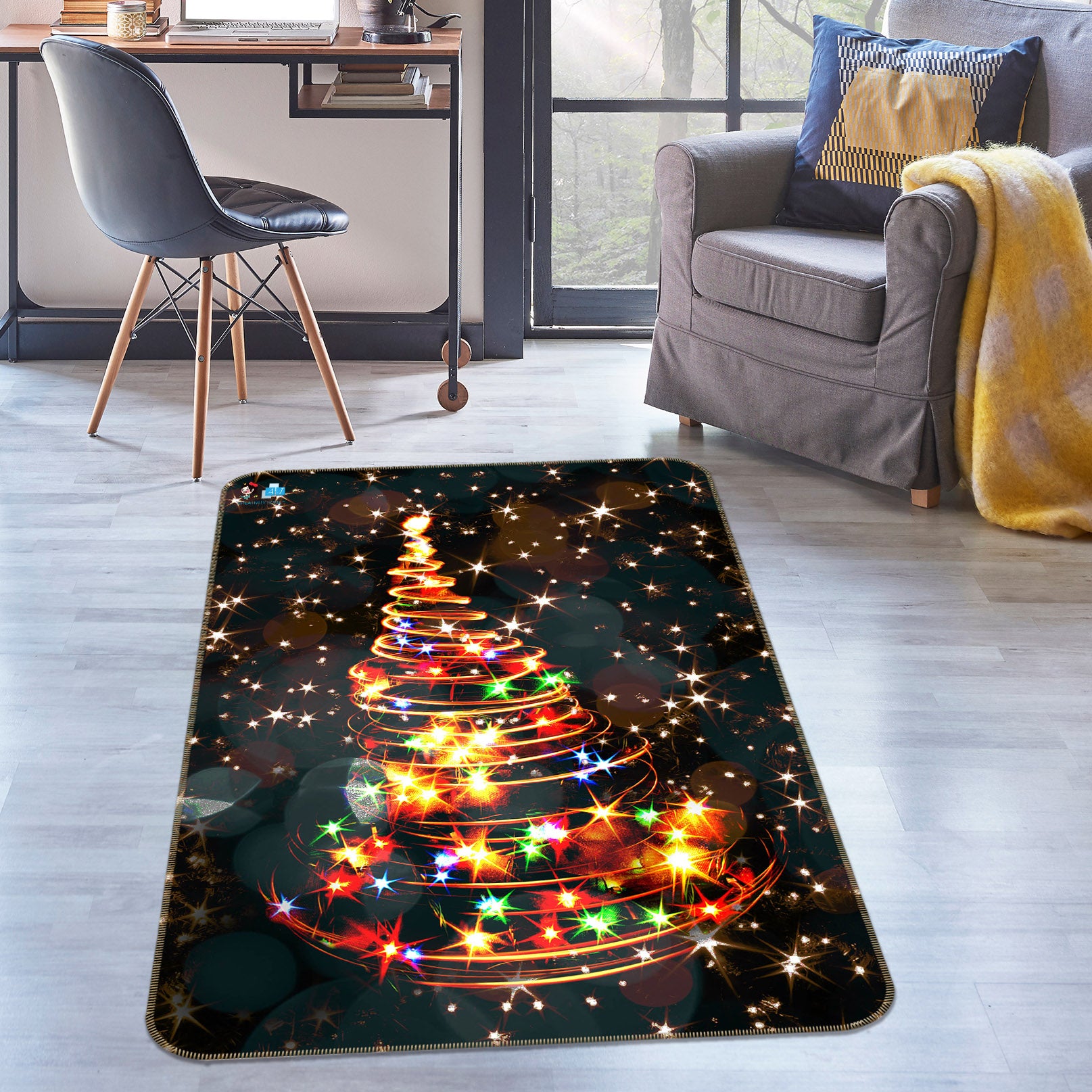 3D Colored Lights Tree 55149 Christmas Non Slip Rug Mat Xmas
