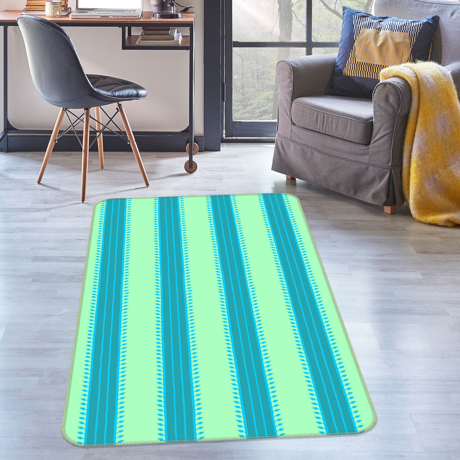 3D Green Stripes 76113 Non Slip Rug Mat