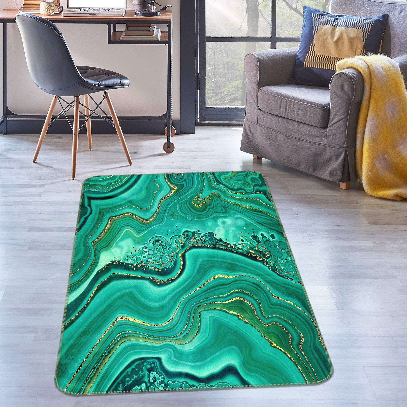 3D Green Pattern 26095 Non Slip Rug Mat