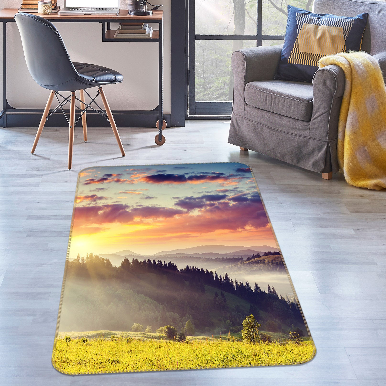 3D Mountains Sky 26034 Non Slip Rug Mat