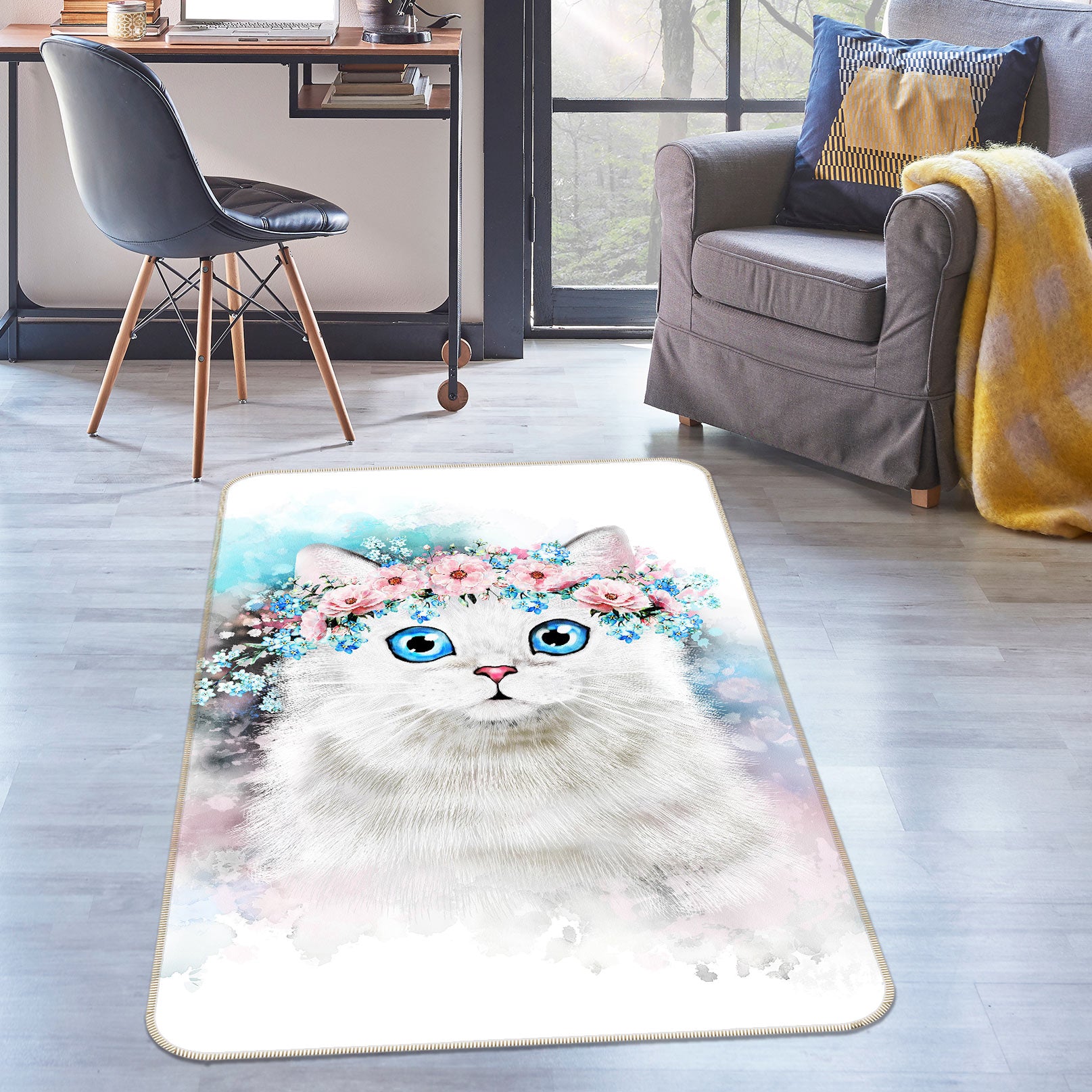 3D Wreath Cat 37132 Non Slip Rug Mat