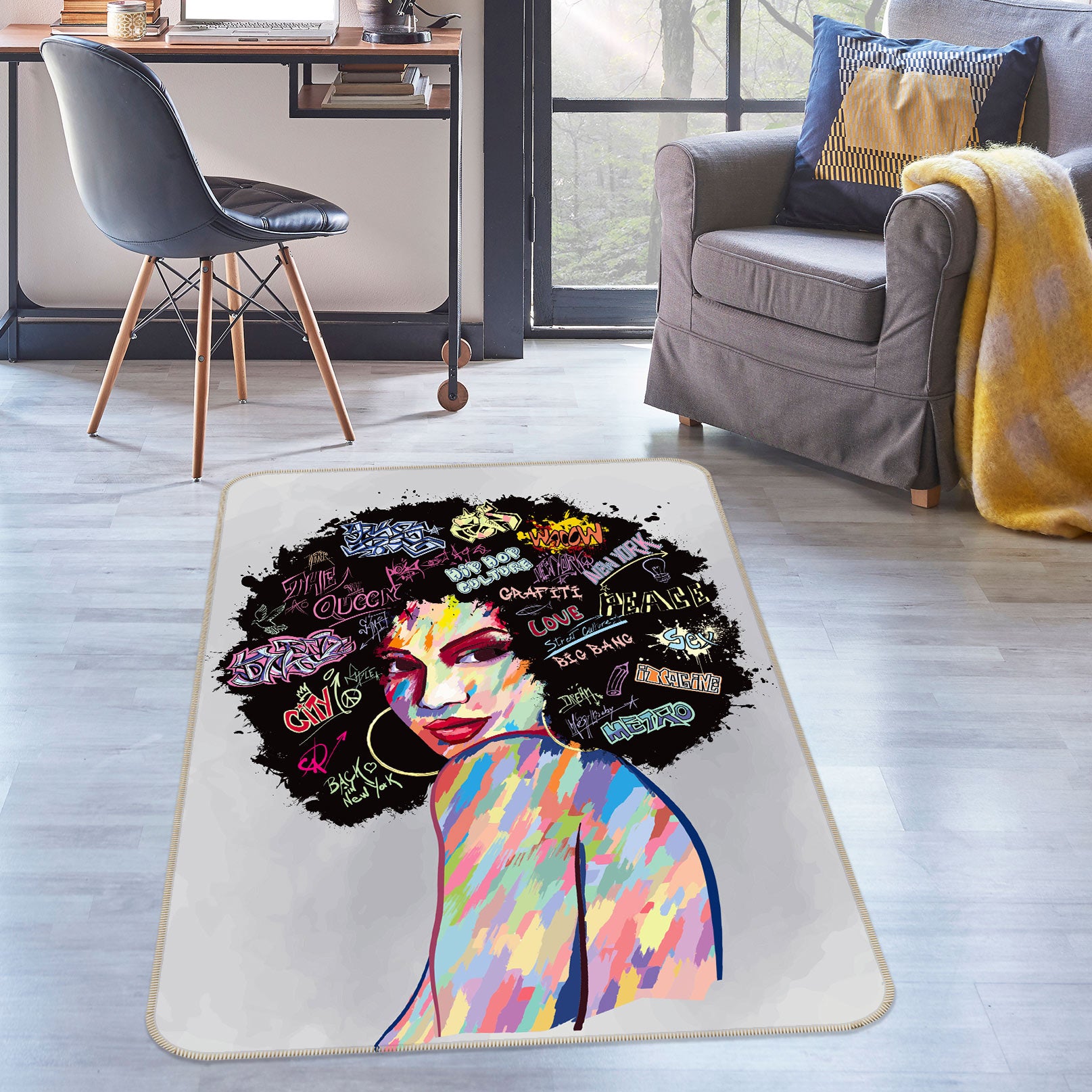 3D Afro Woman 77262 Non Slip Rug Mat