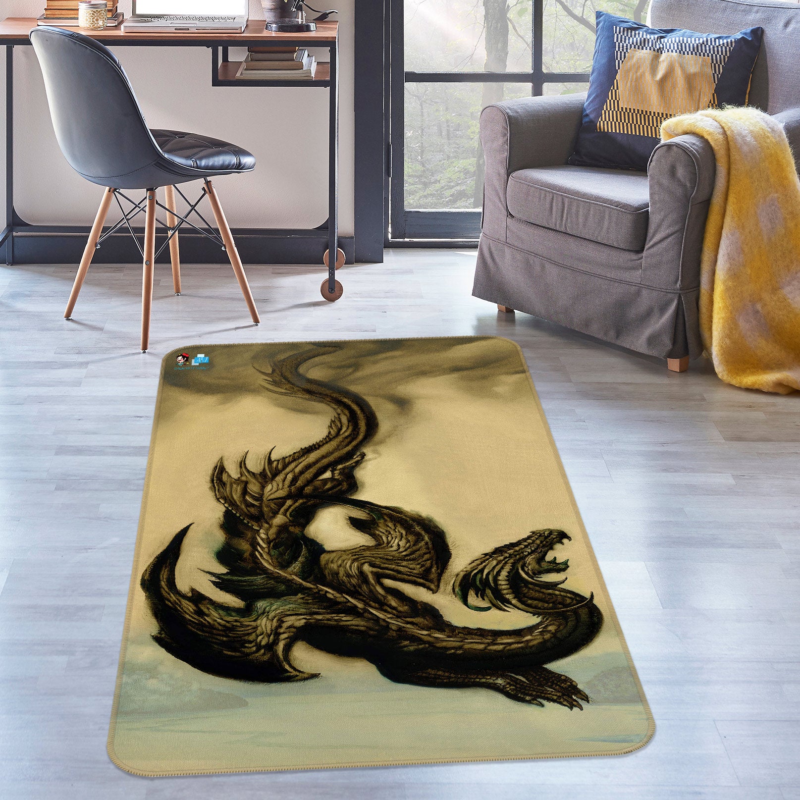3D Black Dragon 6034 Ciruelo Rug Non Slip Rug Mat