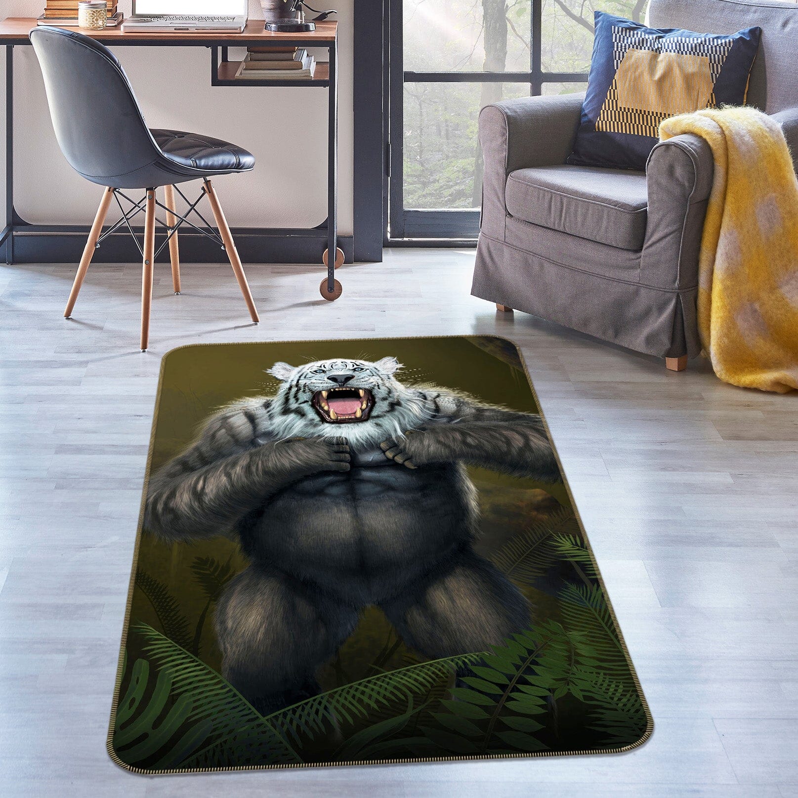 3D Tigerilla wWhite Tiger Version 1076 Vincent Hie Rug Non Slip Rug Mat Mat AJ Creativity Home