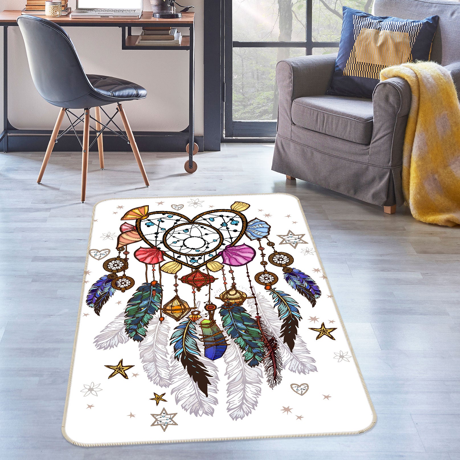 3D Heart Dream Catcher 37124 Non Slip Rug Mat