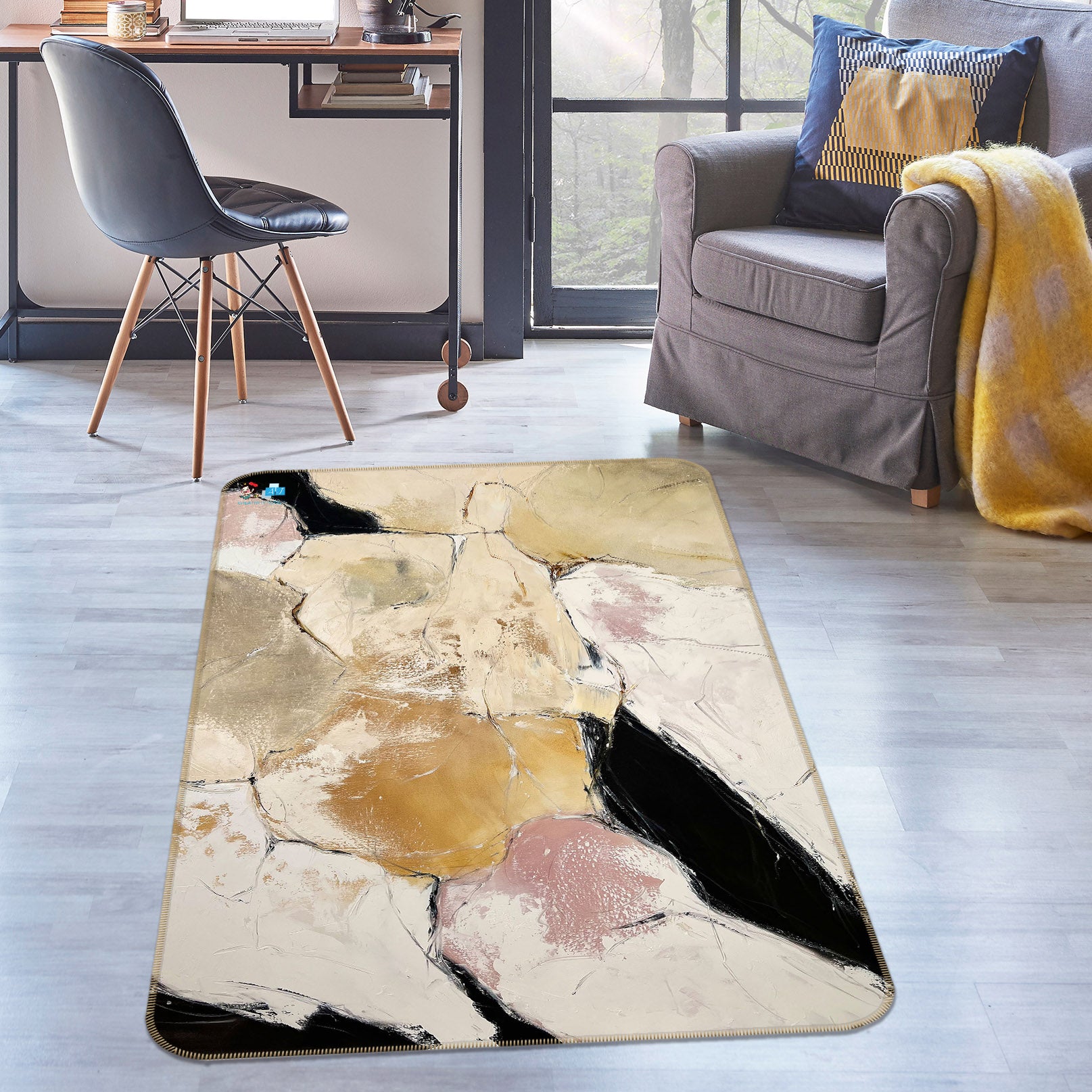 3D Yellow Stone Texture 4127 Skromova Marina Rug Non Slip Rug Mat