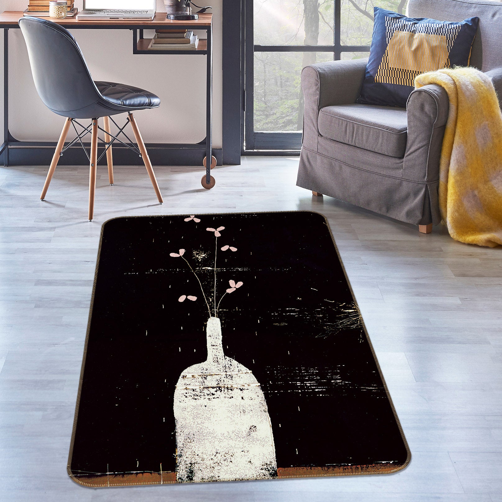 3D Flowers Vase 32194 Non Slip Rug Mat