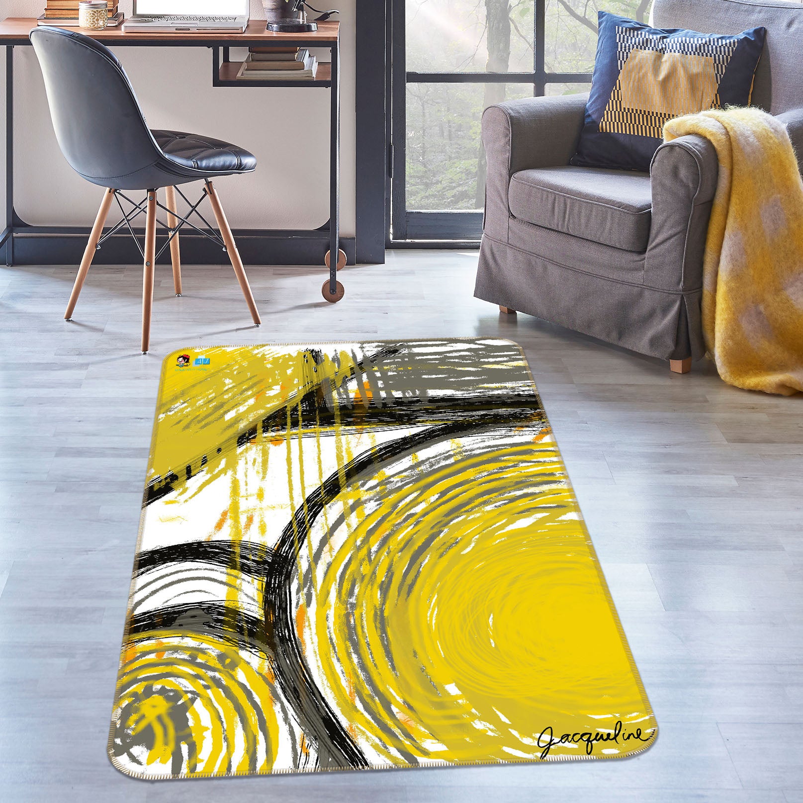 3D Yellow Watercolor 8212 Jacqueline Reynoso Rug Non Slip Rug Mat