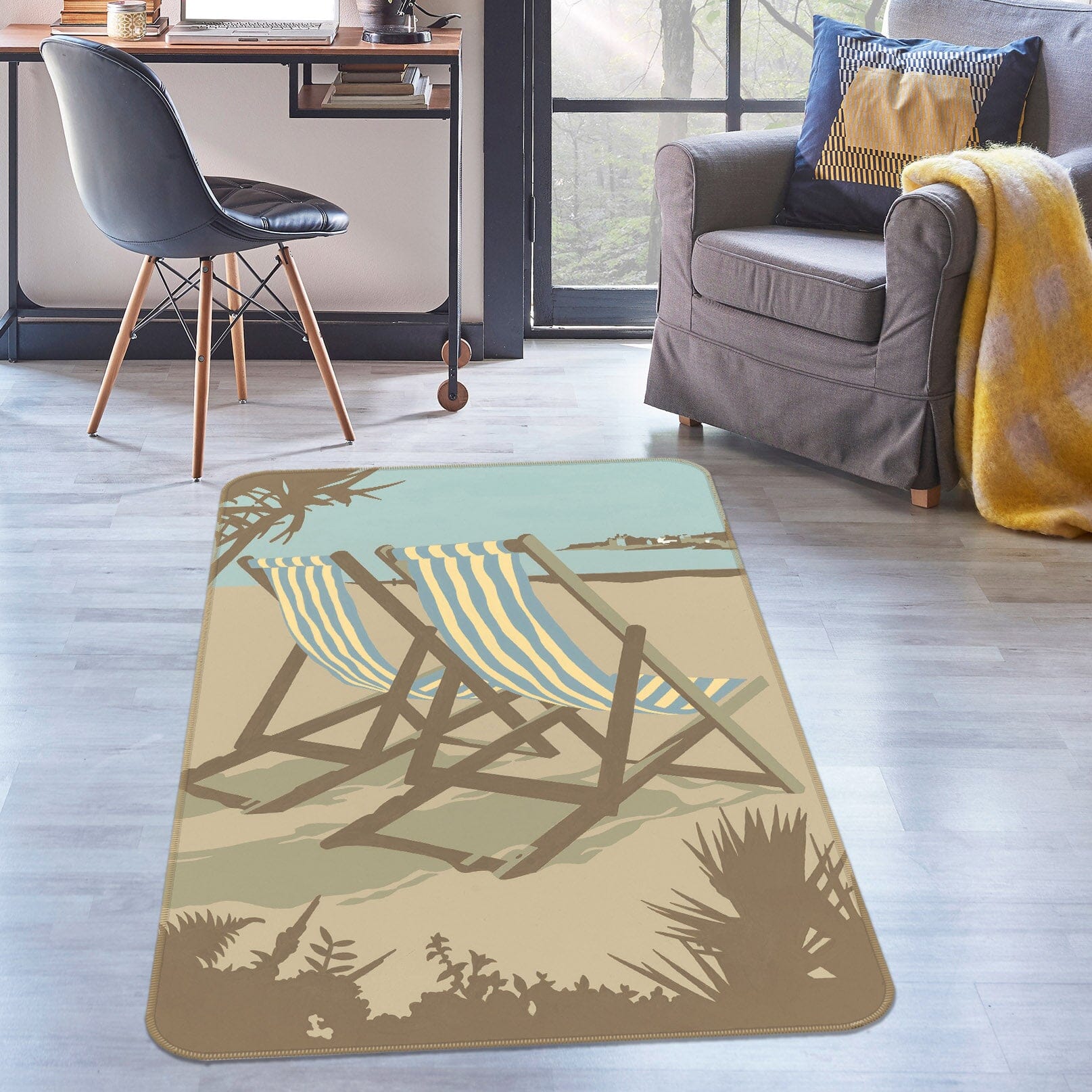 3D Swanage Deckchairs 1157 Steve Read Rug Non Slip Rug Mat Mat AJ Creativity Home