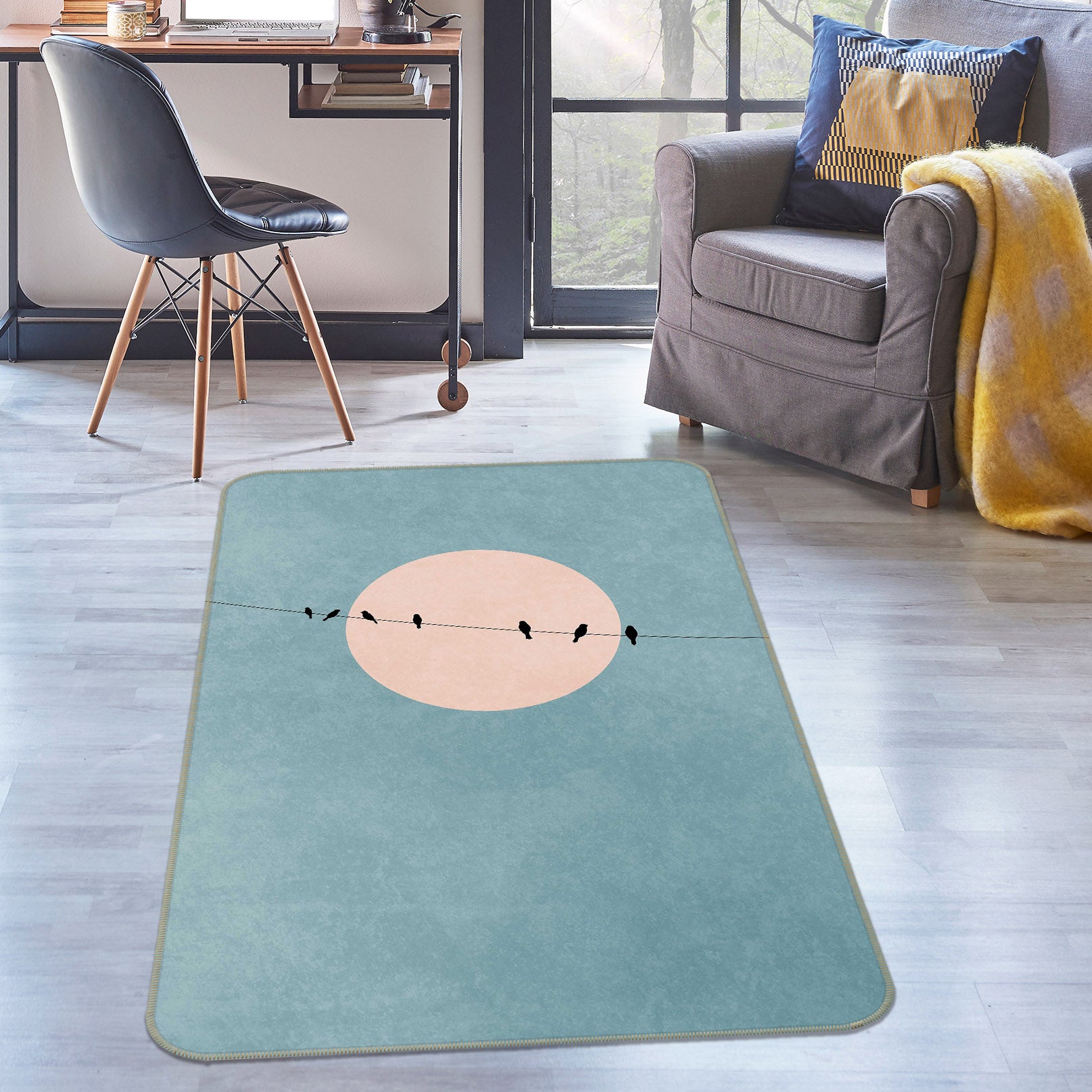 3D Bird Wire Moon 84140 Boris Draschoff Rug Non Slip Rug Mat