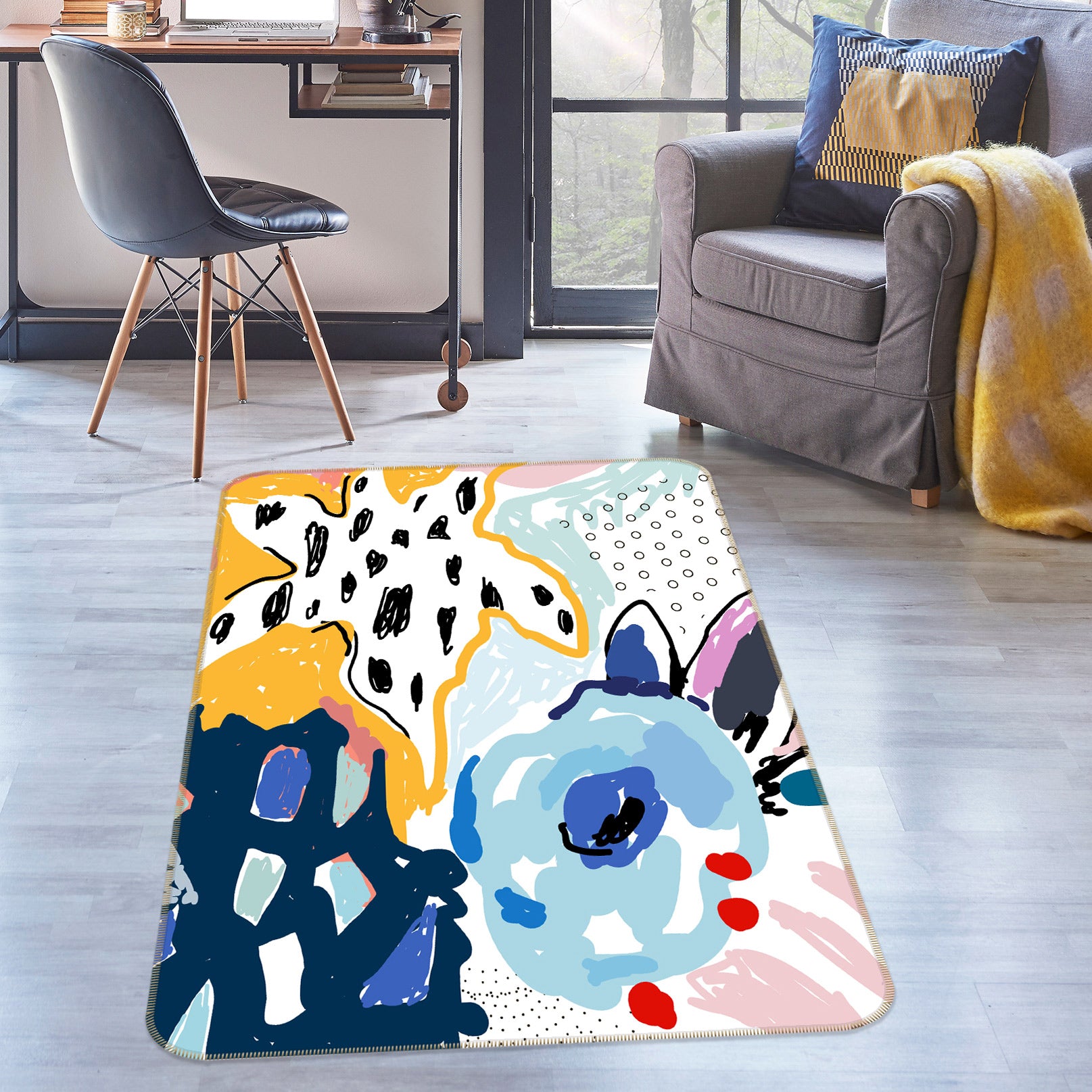 3D Pattern Flower 33088 Non Slip Rug Mat