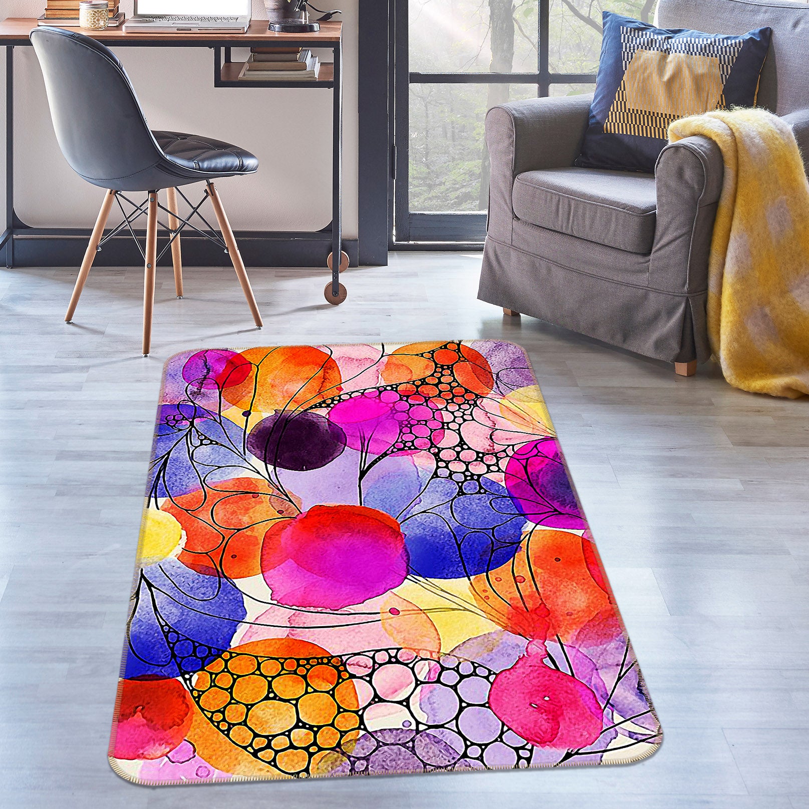 3D Colorful Round Pattern 65028 Non Slip Rug Mat