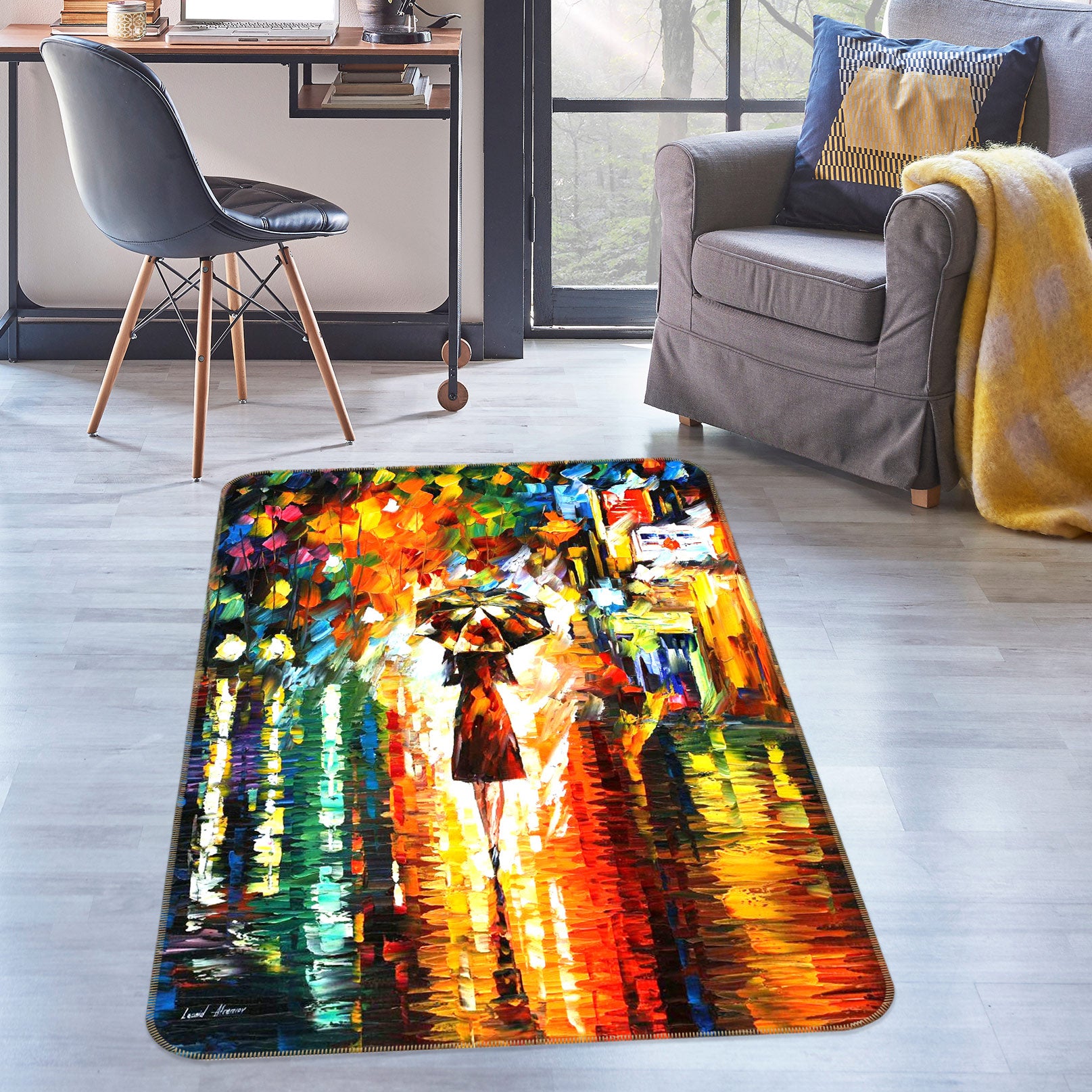 3D Color Oil Painting Female Umbrella 76151 Non Slip Rug Mat