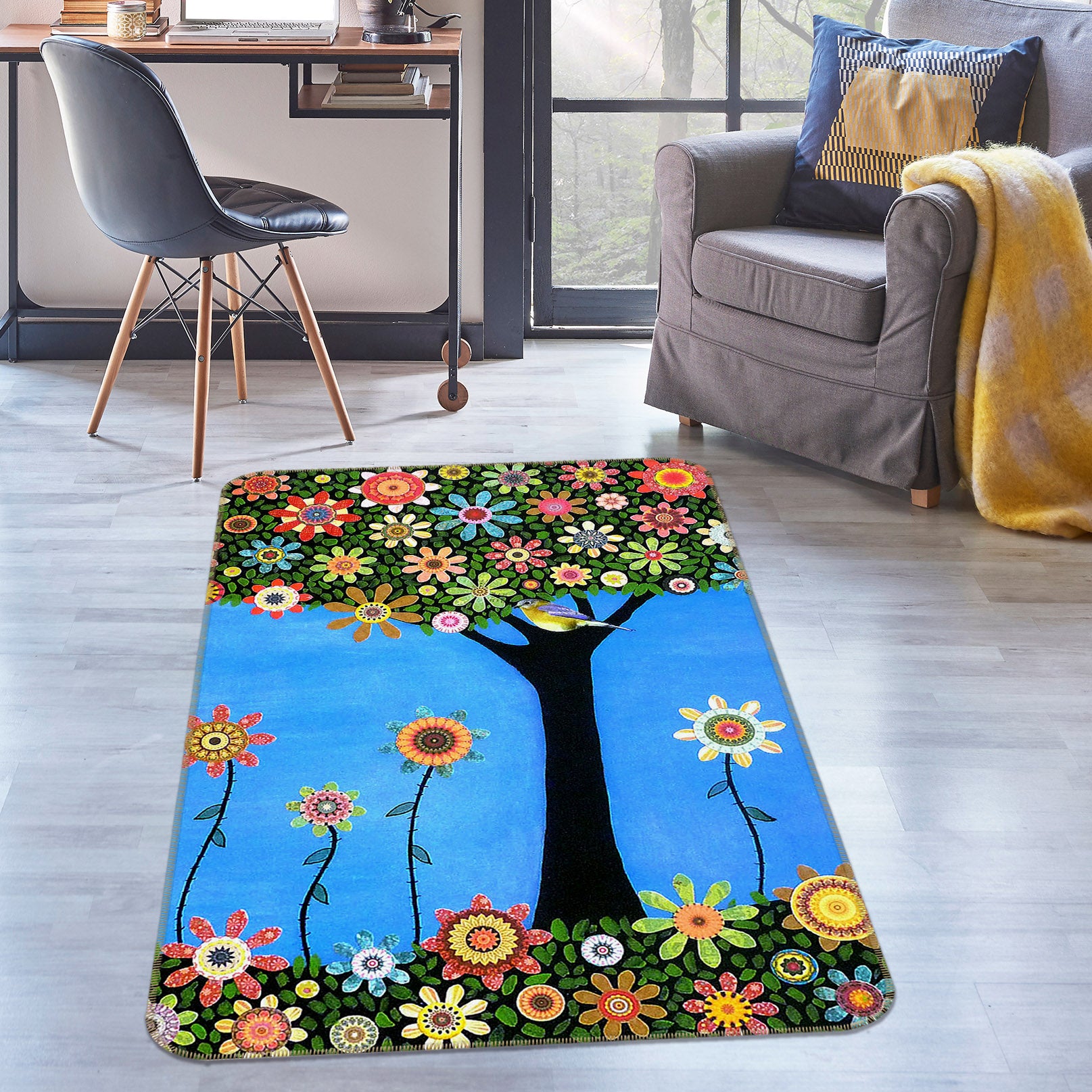 3D Flower Tree 33233 Non Slip Rug Mat