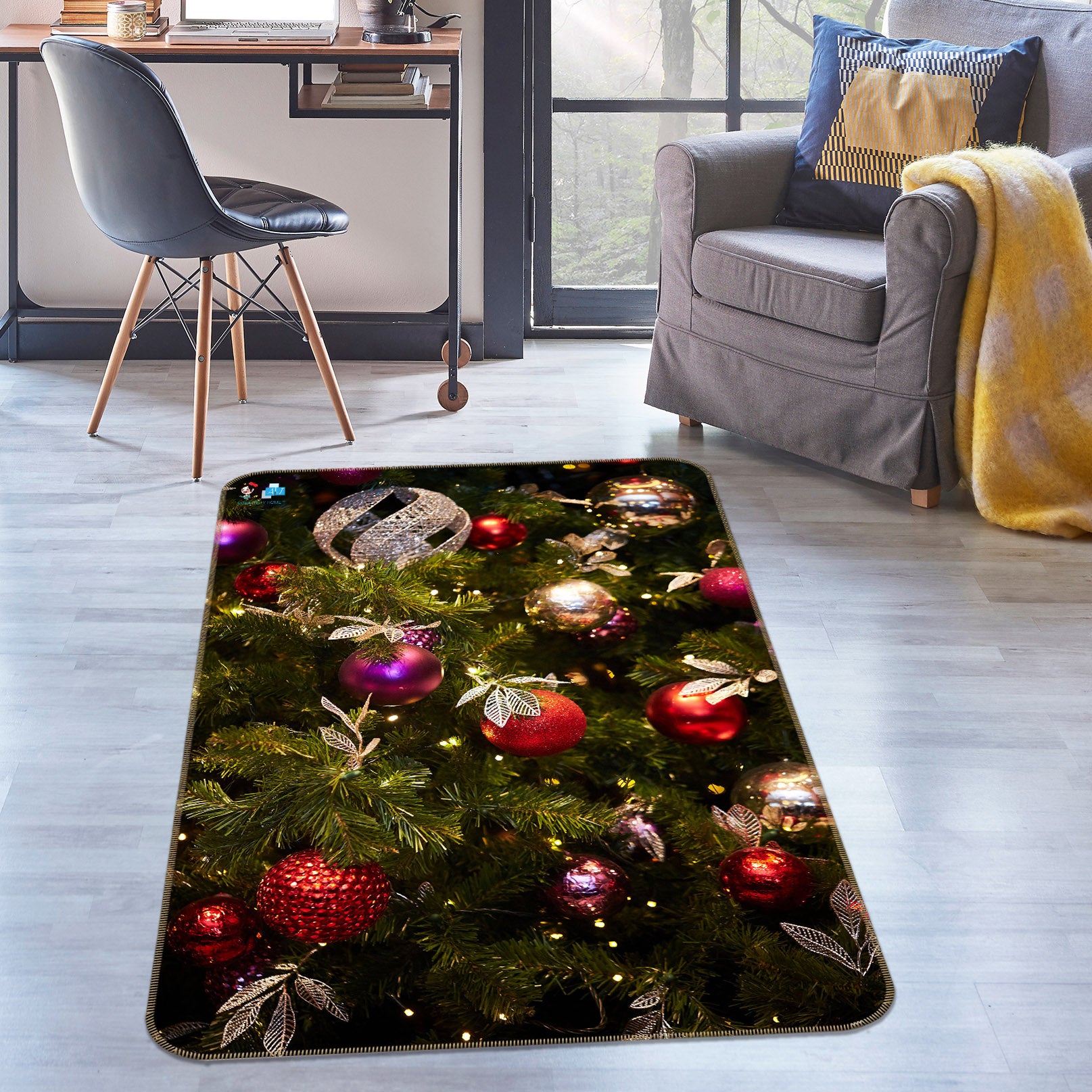 3D Branches Ball Pendant 55148 Christmas Non Slip Rug Mat Xmas