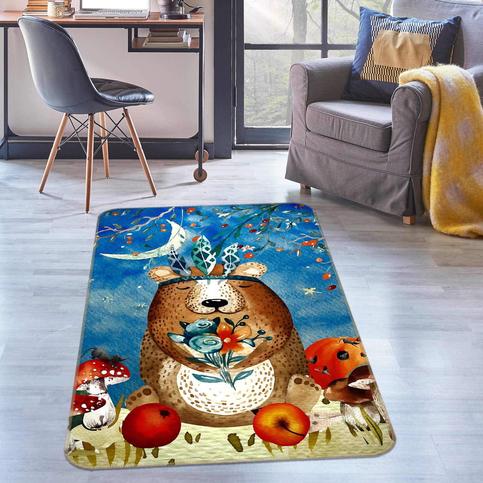 3D Moon Bear Apple 142 Uta Naumann Rug Non Slip Rug Mat