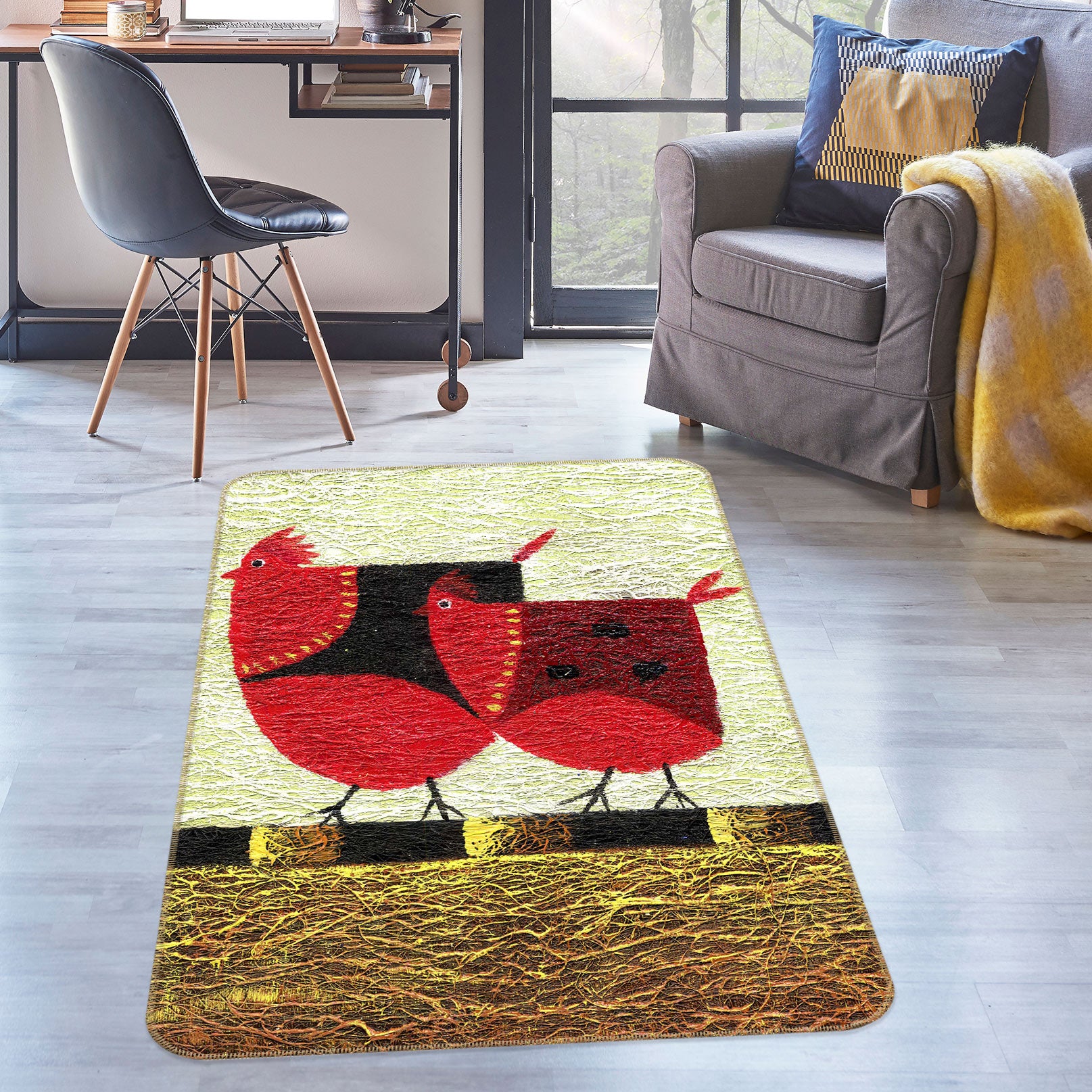 3D Red Chicken 76179 Non Slip Rug Mat