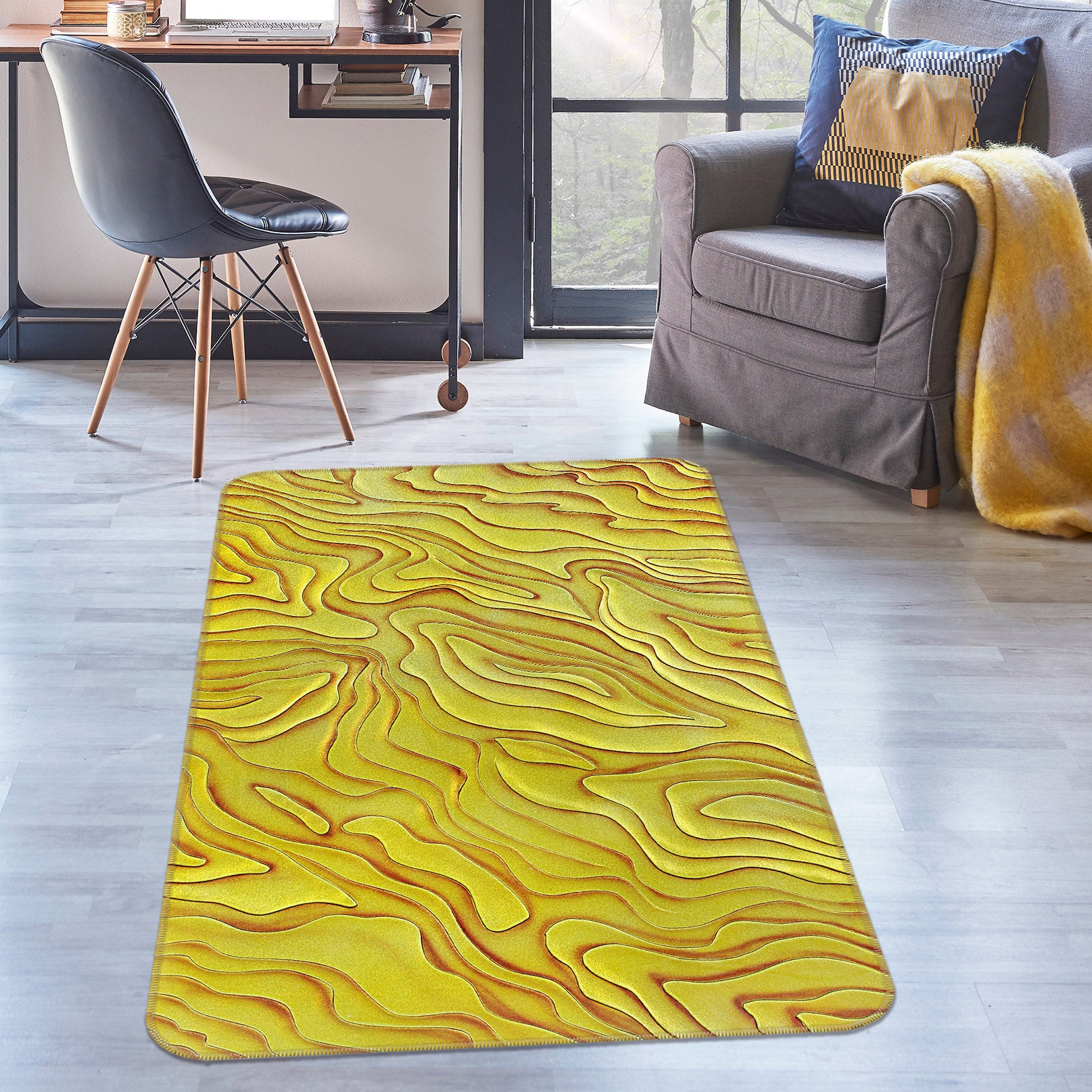 3D Yellow Lines 32209 Non Slip Rug Mat
