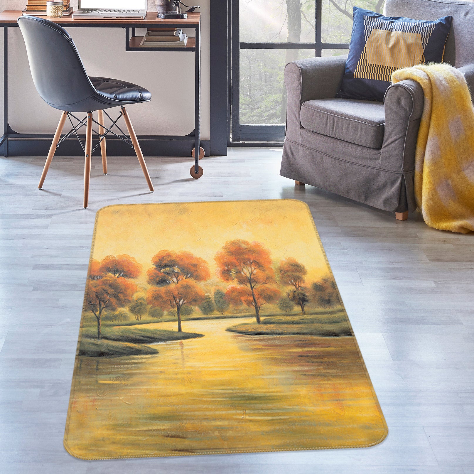 3D Lake Trees 76149 Non Slip Rug Mat