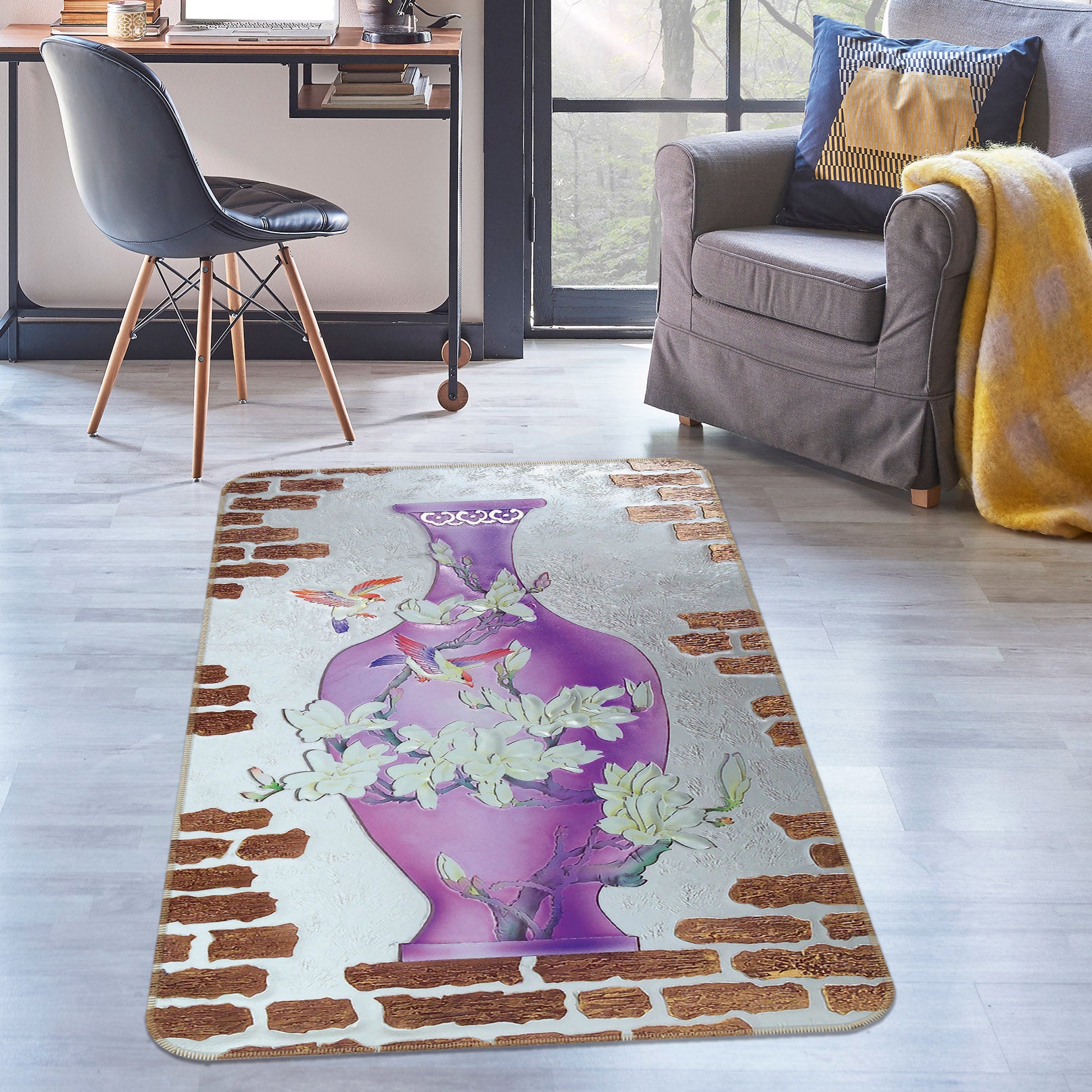 3D Vase Red Brick Wall 32210 Non Slip Rug Mat
