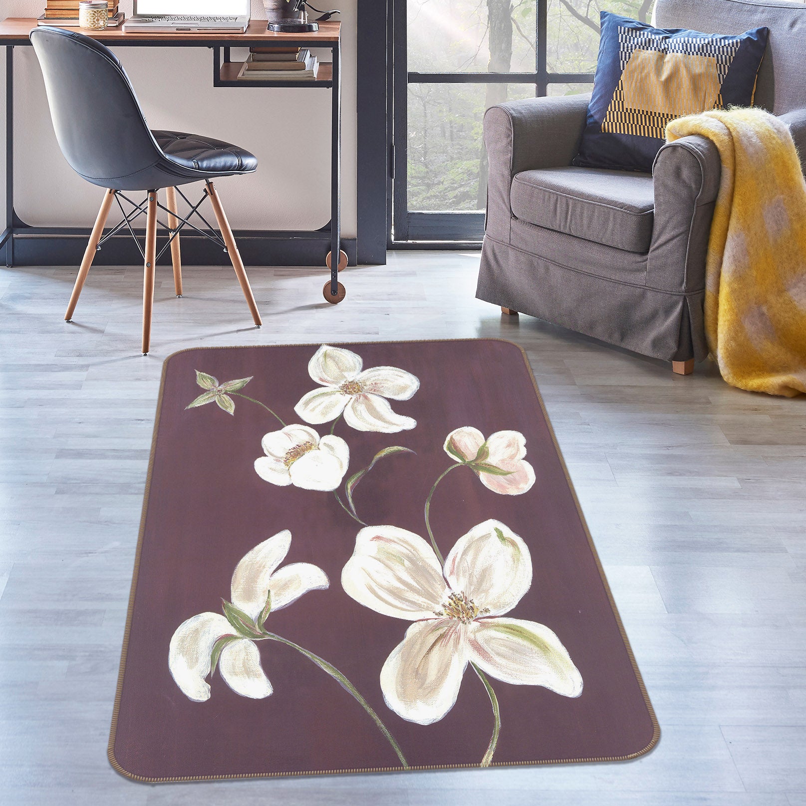 3D Flowers Pattern 32199 Non Slip Rug Mat