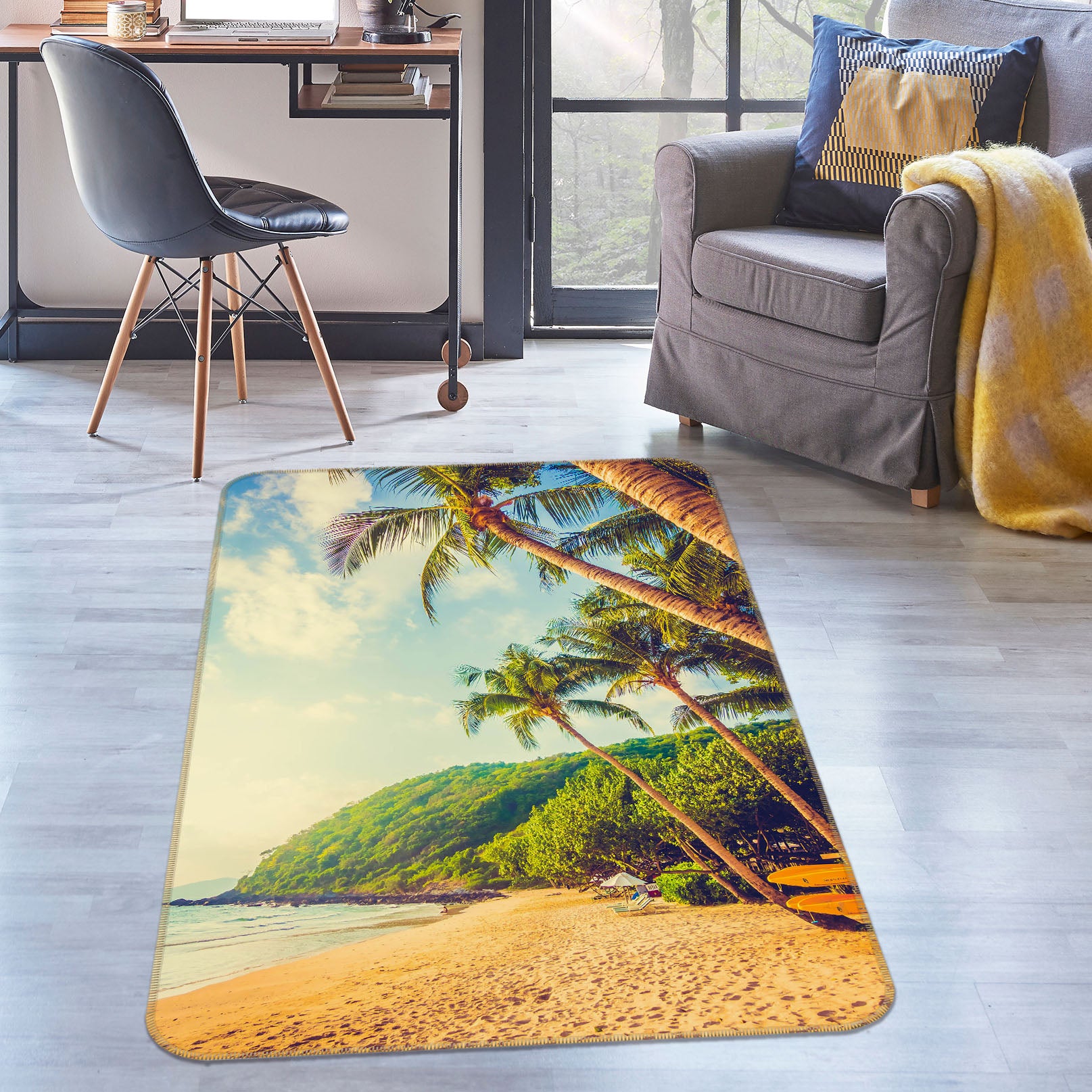 3D Coconut Tree Beach 31115 Non Slip Rug Mat