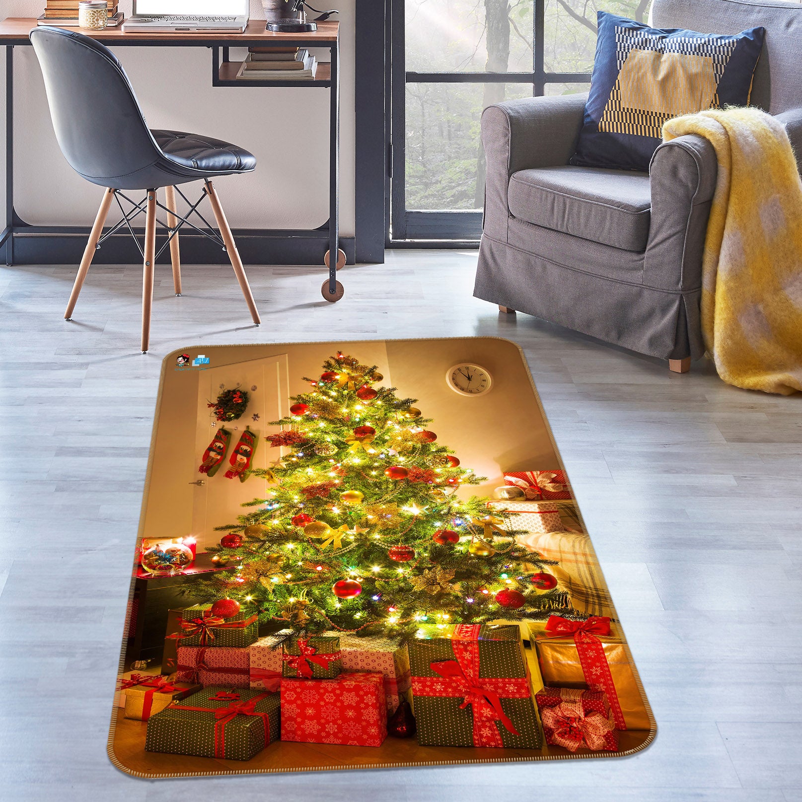 3D Tree Gift 55143 Christmas Non Slip Rug Mat Xmas